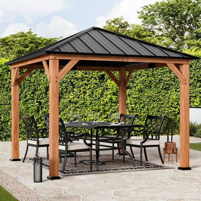 FONA 10'x10' Tranquil Grove Cedar Wood Grill Gazebo with Galvanized Steel Hardtop Roof for Backyard