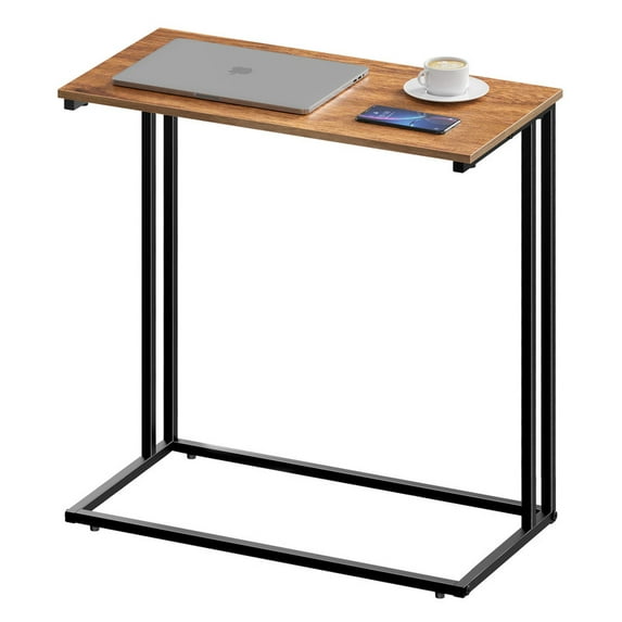 Krpimt C-Shaped End Table for Sofa & Bed Small Side Table with Metal Frame for Bedroom, Living Room, Rustic Brown