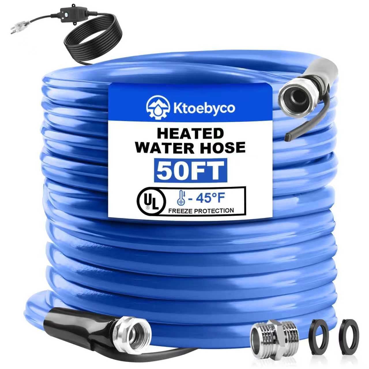 Ktoebyco 50FT Heated Water Hose for RV, Self-Regulating Anti-Freeze Hose -45°F, Lead & BPA Free