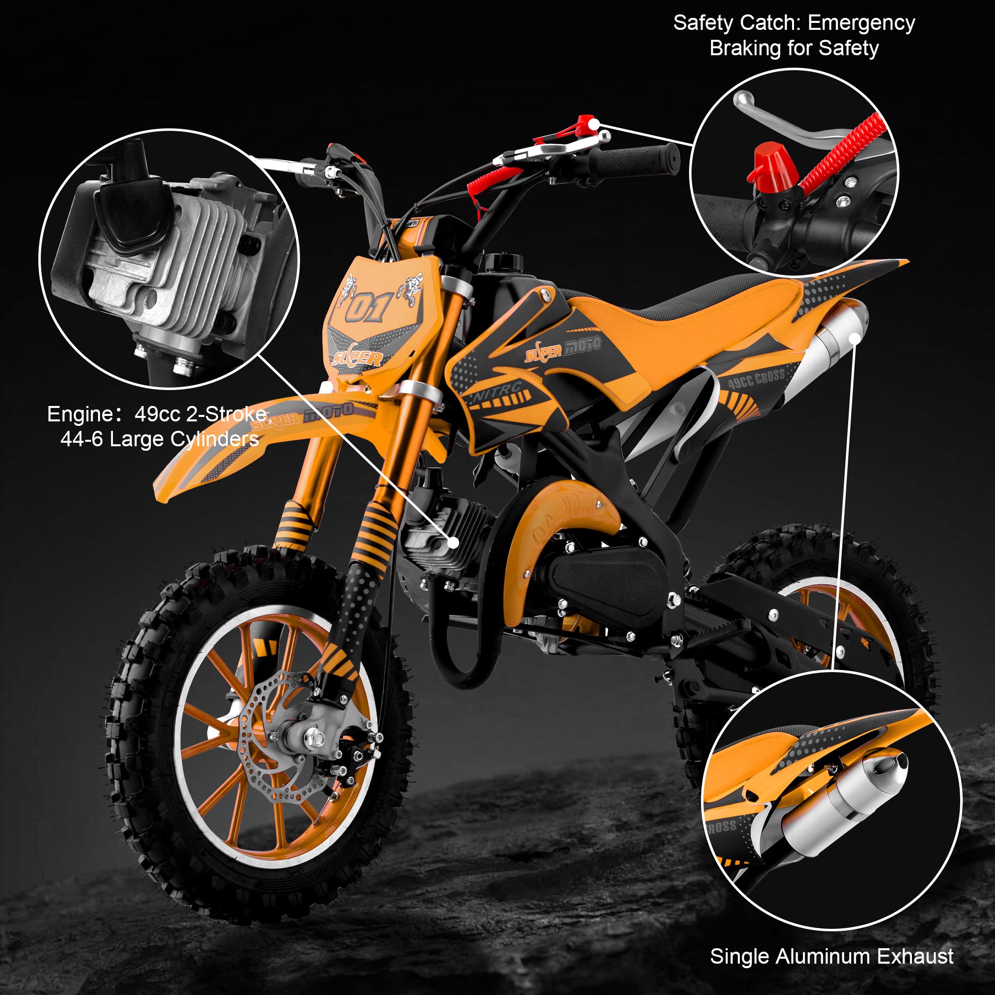 Ktoebyco 49cc Mini Dirt Bike for Kids, 2-Stroke off Road Gasoline Motorcycle,1.5L Fuel Capacity,Orange