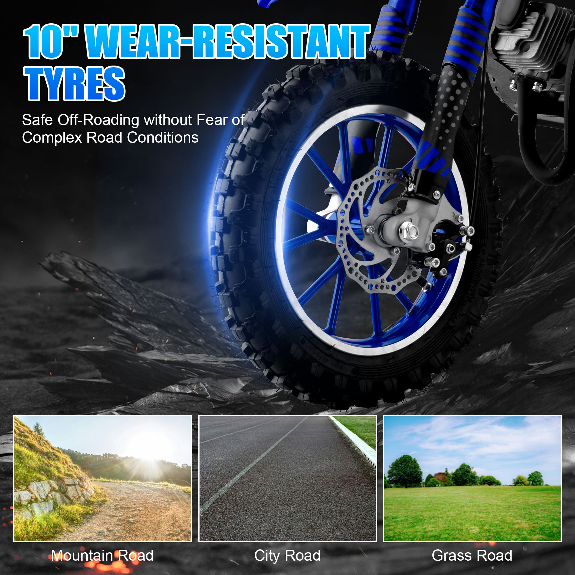 Gpower Gasoline 49cc Dirt Bike for Kids 6-15,2-Stroke off Road Motorized Dirt Bike,Blue