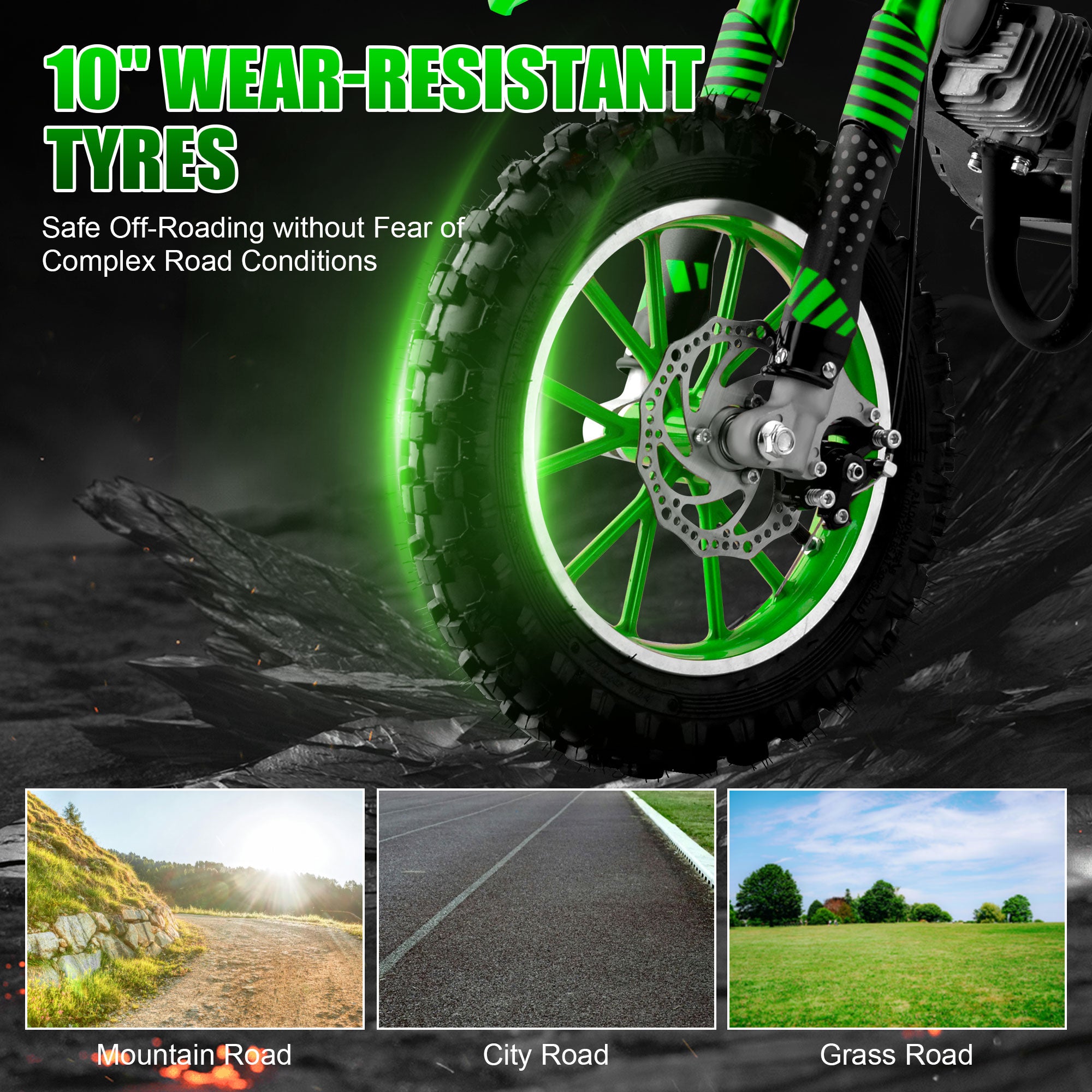 Gpower Gasoline 49cc Dirt Bike for Kids 6-15,2-Stroke off Road Motorized Dirt Bike,Green