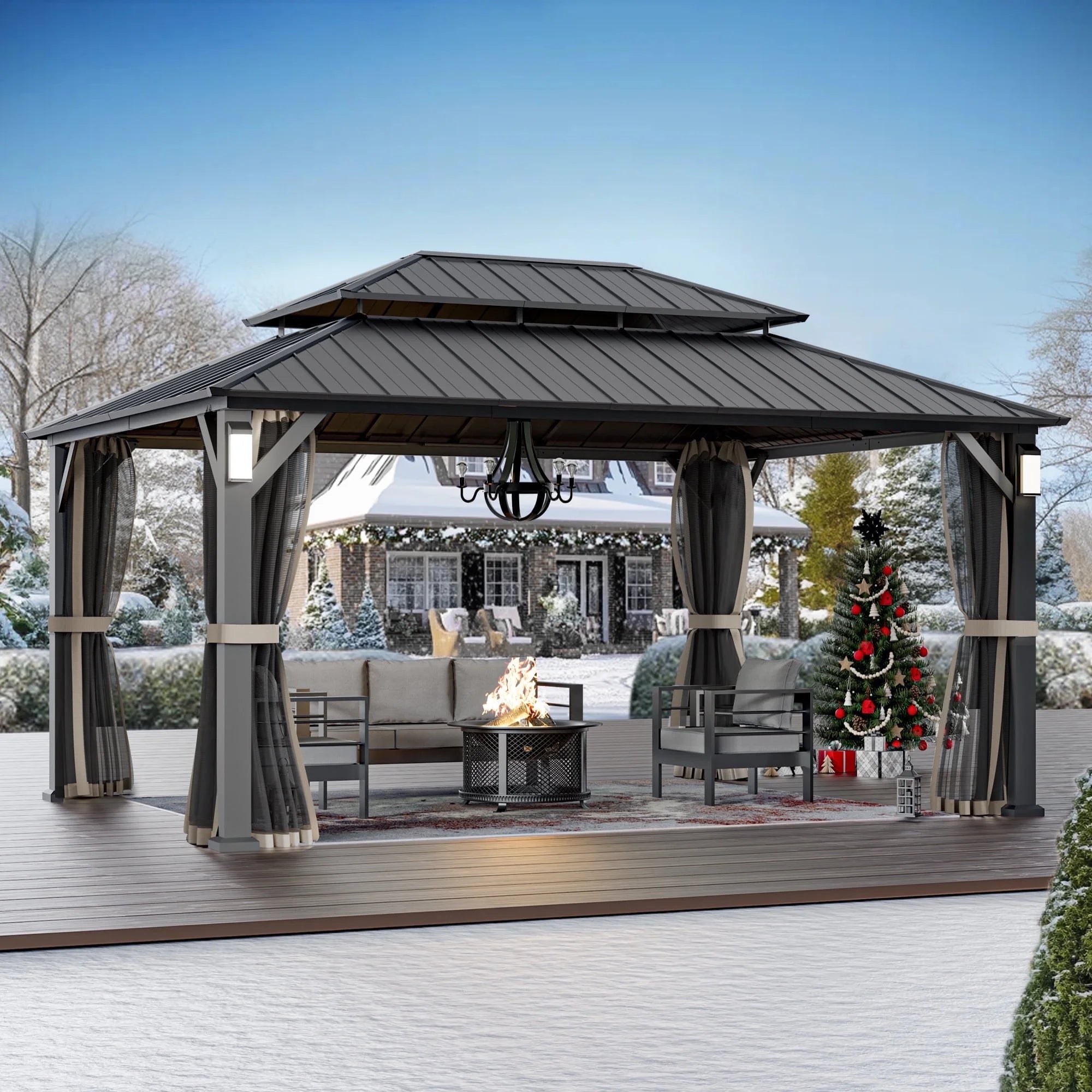 Modern Shade 12'x16' Hard Top Gazebo W/ Solar LED light
