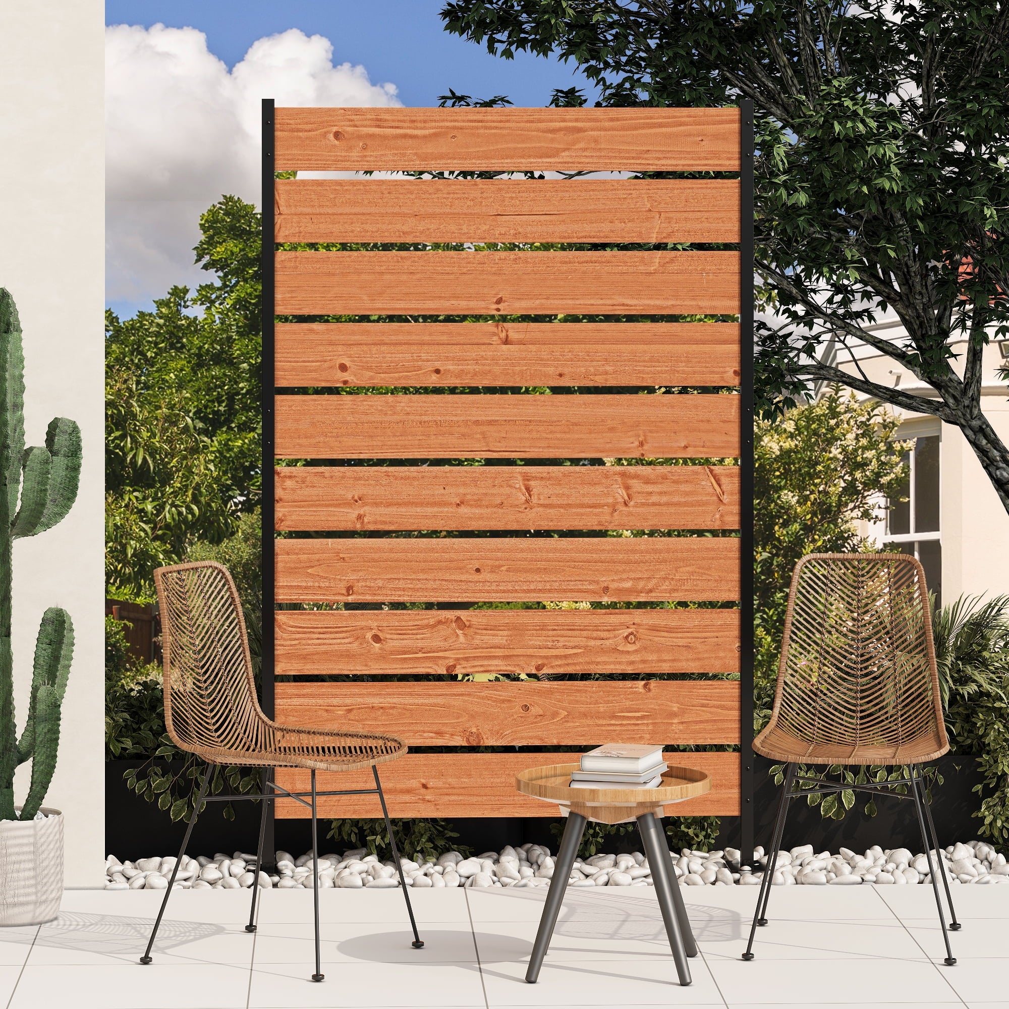 Modern Shade 5ft H x 3.3ft W No-Dig Wood Privacy Fence Panel, Outdoor Screen for Patio/Deck