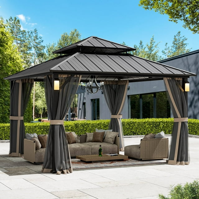 Modern Shade Horizon 12'x12' Hard Top Gazebo W/ Solar LED light