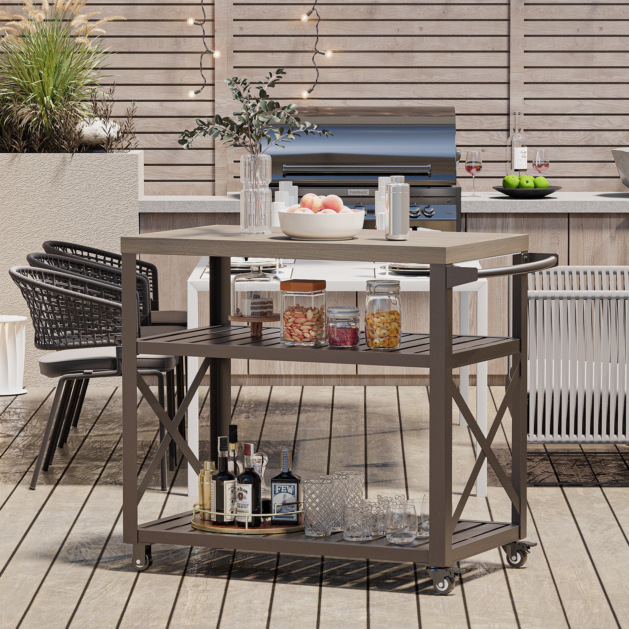 Modern Shade Outdoor Grill Cart, Heavy Duty Table with Wheels, Waterproof Top, Blackstone Compatible