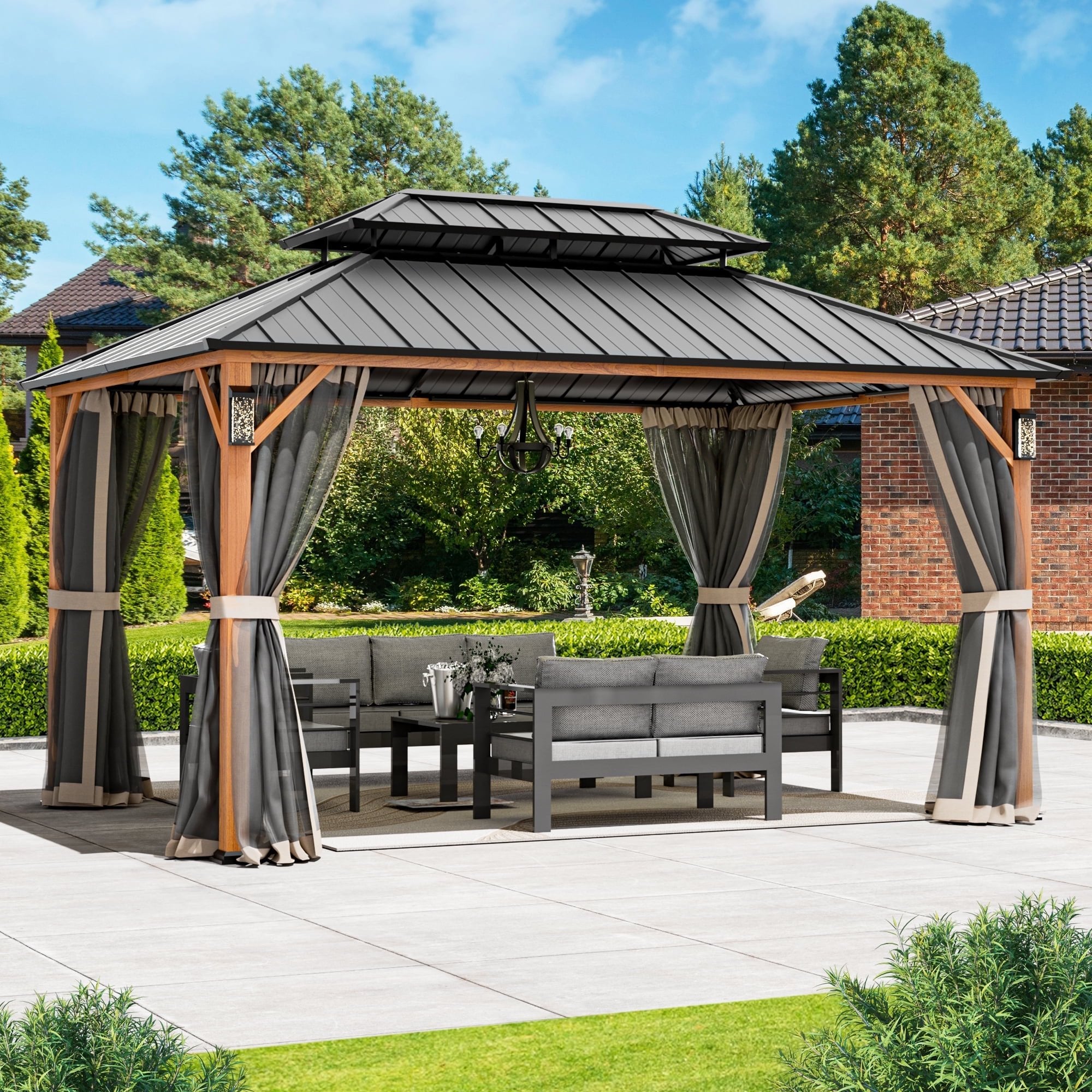 Modren Shape Horizon 10'x14' Hard Top Gazebo W/ Solar LED light