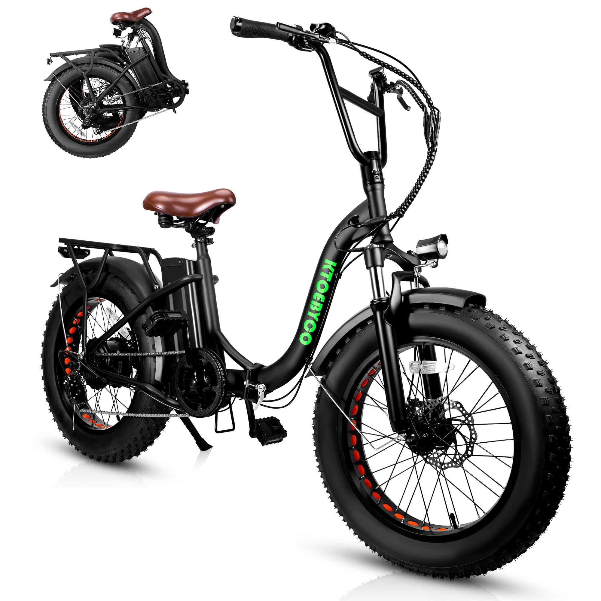 Gpower Foldable Electric Mountain Bike for Adult 20", 750W Motor,Fat Tire,48V 15AH,UL2849,Black