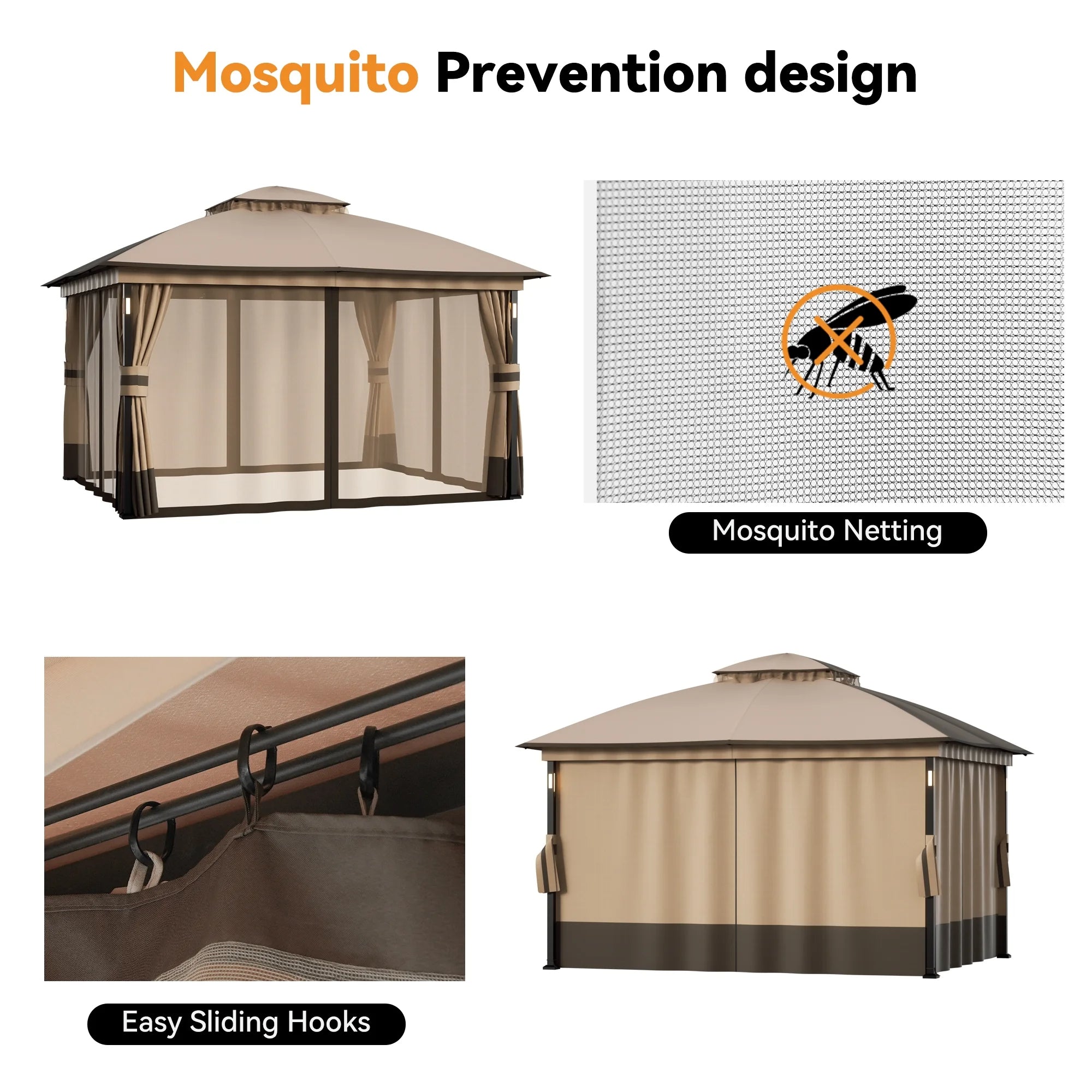 Covered Outdoor 11x13 Patio Gazebo Canopy Tent,Pop Up Gazebo with LED Lighting,Soft-Top Dual Roof Design