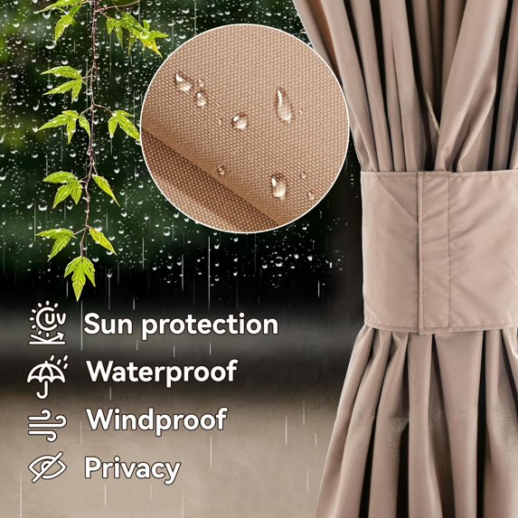 FONA Gazebo Curtain Replacement Universal 4-Panel Sidewalls 10' x 12', Outdoor Gazebo Privacy Curtains with Zipper, Replacement for Outdoor, Patio Canopy, Garden and Backyard