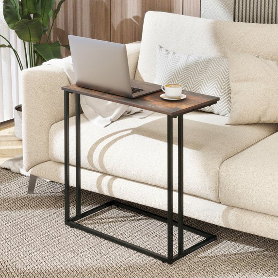 Krpimt C-Shaped End Table for Sofa & Bed Small Side Table with Metal Frame for Bedroom, Living Room, Walnut