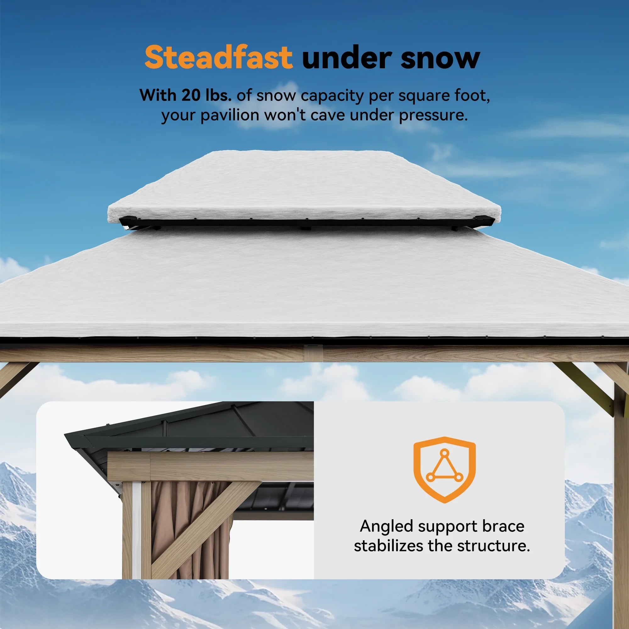 Modern Shade Permanent Hardtop Gazebo 12' x 16' with 4 LED Lights, Outdoor Gazebo with Double Roof, Aluminum Frame, Gazebo with USB Charging Port Deck, Mosquito Netting Curtains, Wood-Looking