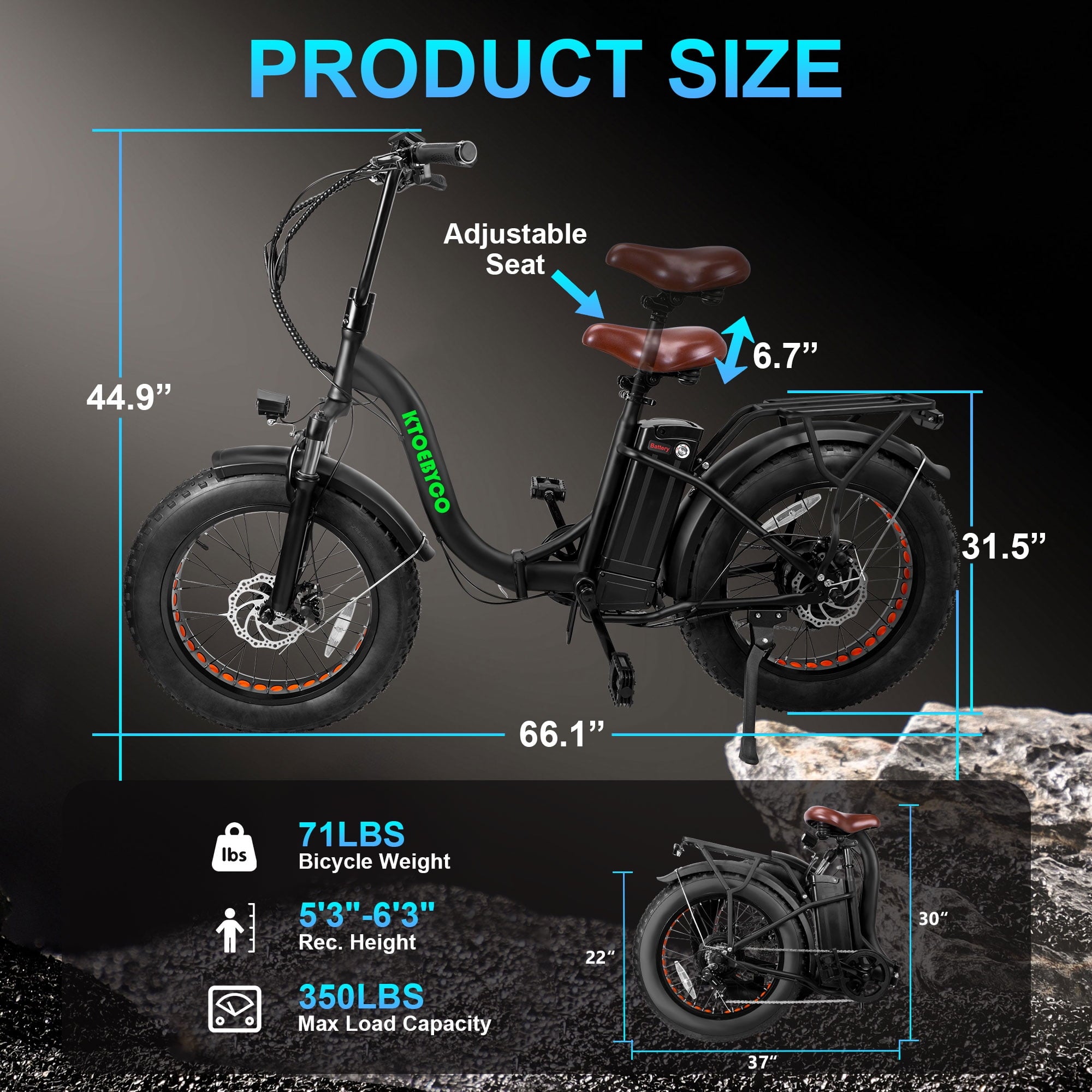 Gpower Foldable Electric Mountain Bike for Adult 20", 750W Motor,Fat Tire,48V 15AH,UL2849,Black