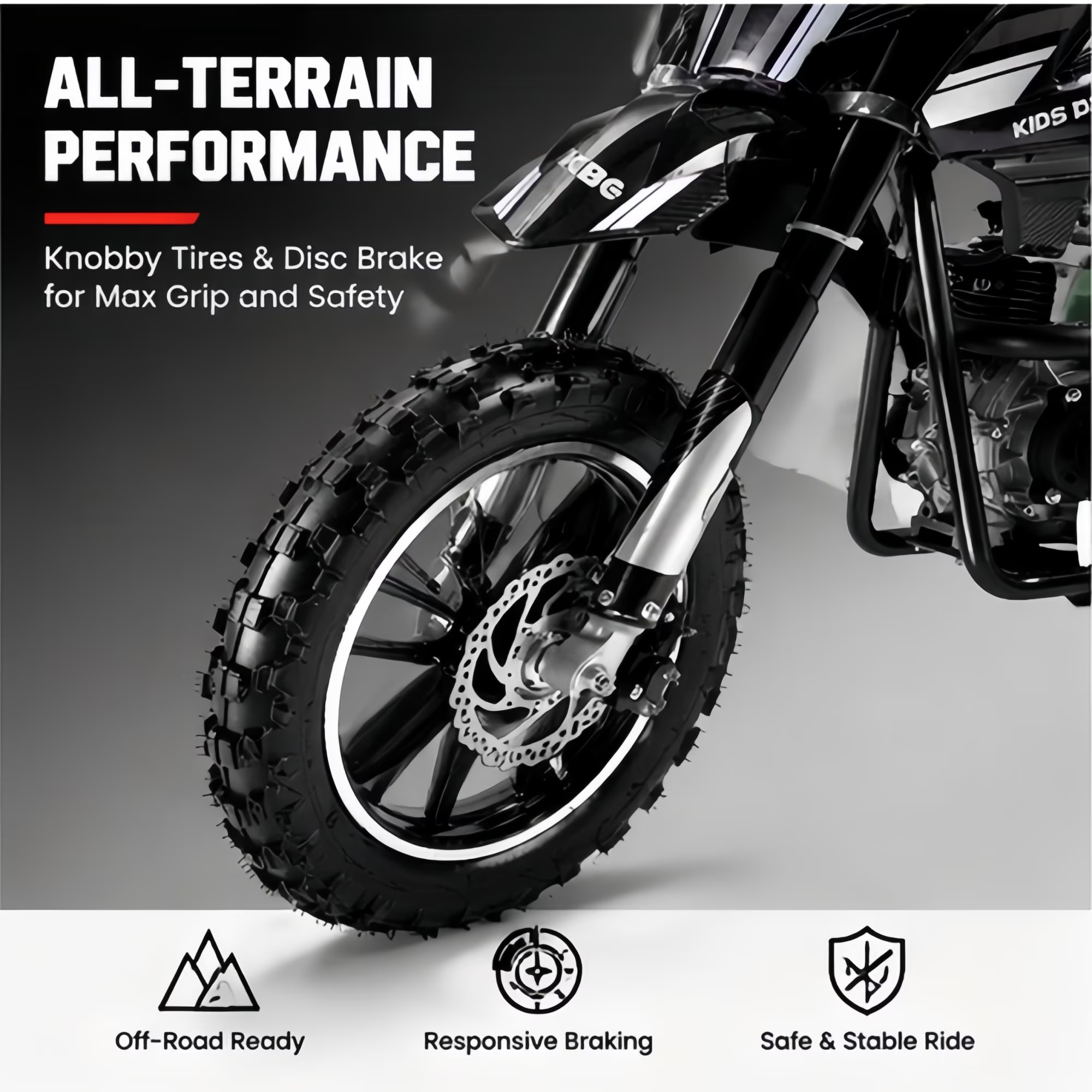 4-Stroke Dirt Bike,50cc Mini Motorcycle Max Speed 25 MPH, 165 lb Capacity with Shock Absorber & Dual Disc Brakes for Kids 13-17,Black