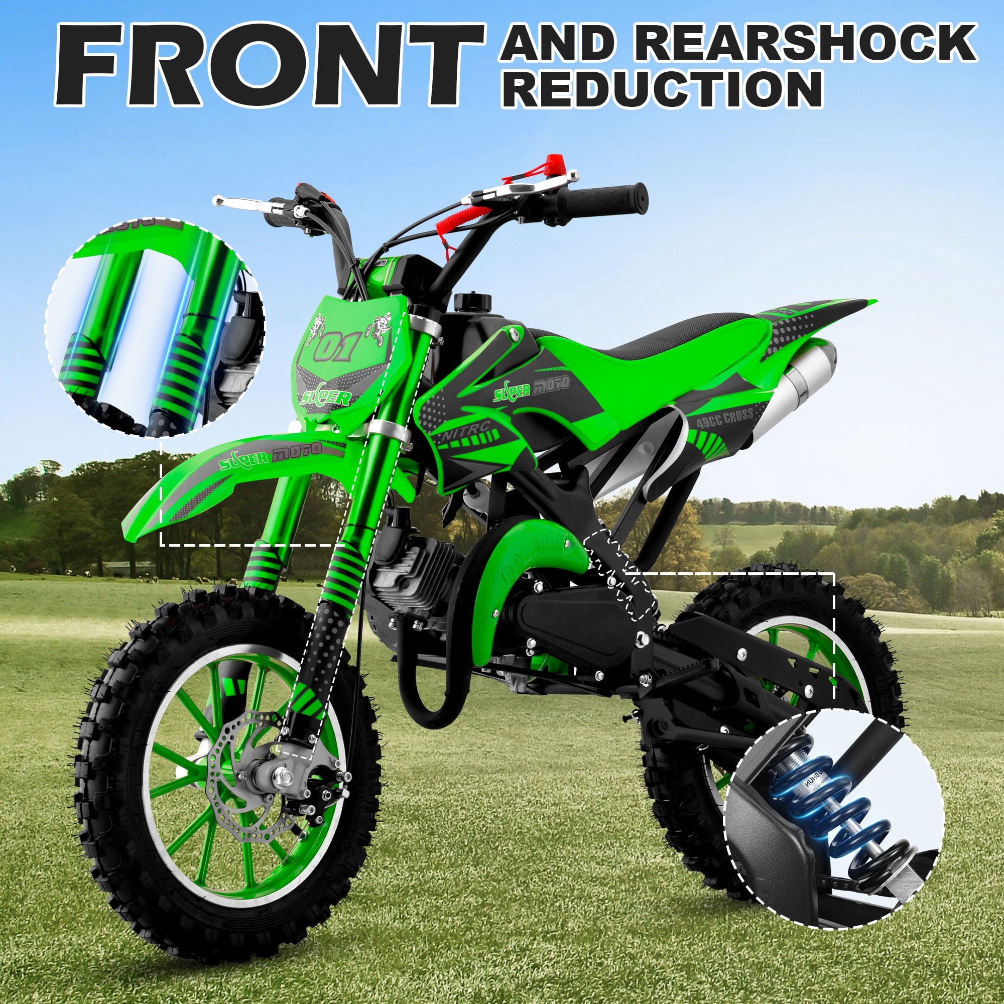 Gpower Gasoline 49cc Dirt Bike for Kids 6-15,2-Stroke Gas Power Mini Dirt Bike,Green
