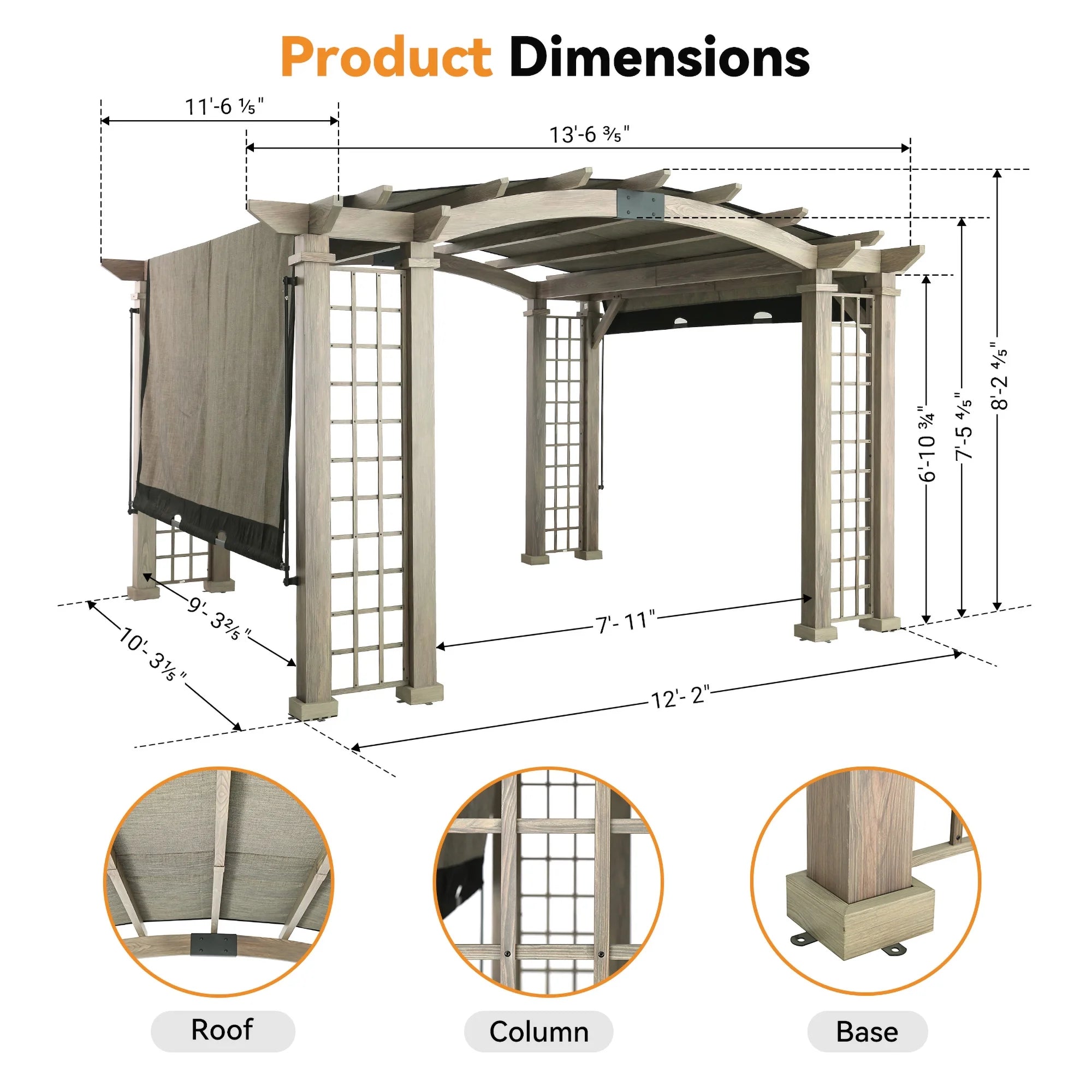 Modern Shade Outdoor Pergola 12' x 14', Patio Pergola with Arched Roof Design, All Aluminum Gazebo with Durable Canvas for patio, Backyard, Deck, Lawn, Wood-Looking