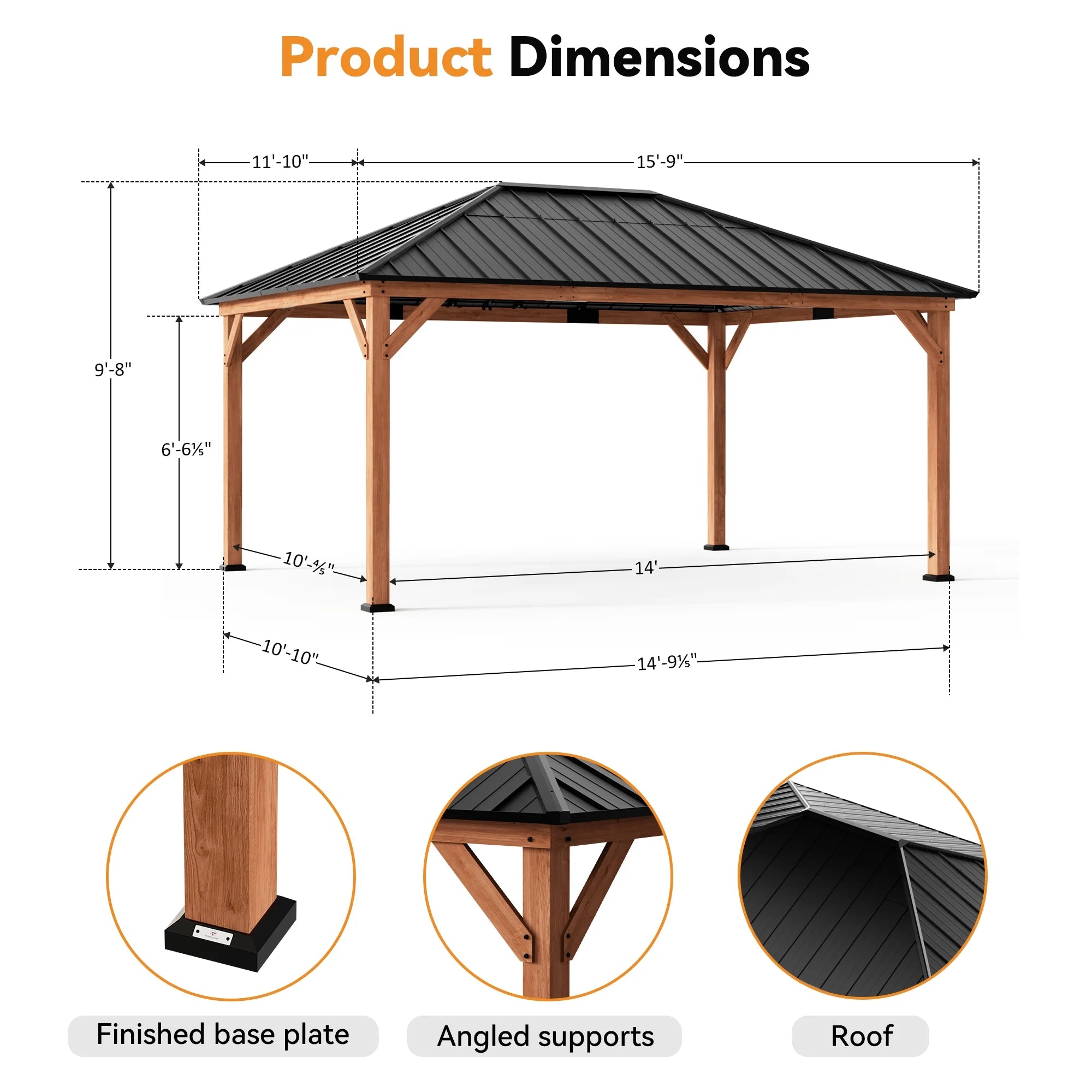 Modern Shade 12x16 Wood Gazebo,Permanent Hardtop Gazebo with Galvanized Steel Roof Hardtop