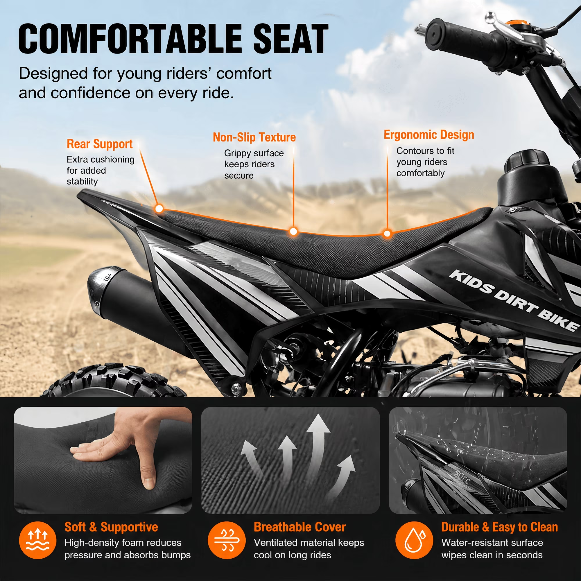 4-Stroke Dirt Bike,50cc Mini Motorcycle Max Speed 25 MPH, 165 lb Capacity with Shock Absorber & Dual Disc Brakes for Kids 13-17,Black