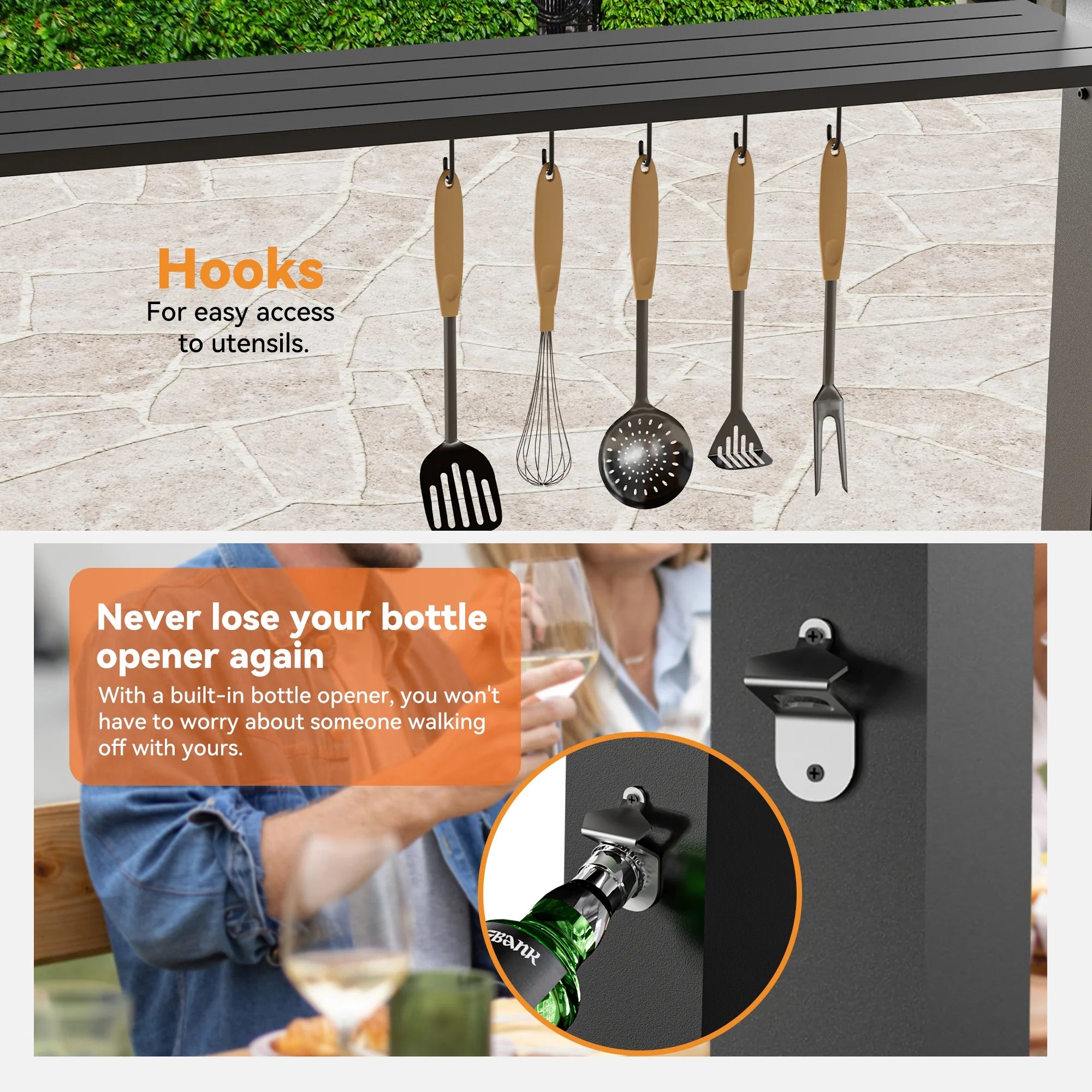 Covered Outdoor Hardtop Grill Gazebo 6'x12'with Side Shelf, Outdoor Gazebo with Bottle Opener & Hooks, Grill Canopy with Sturdy Rustproof Design for Backyard, Garden, Patio,Black