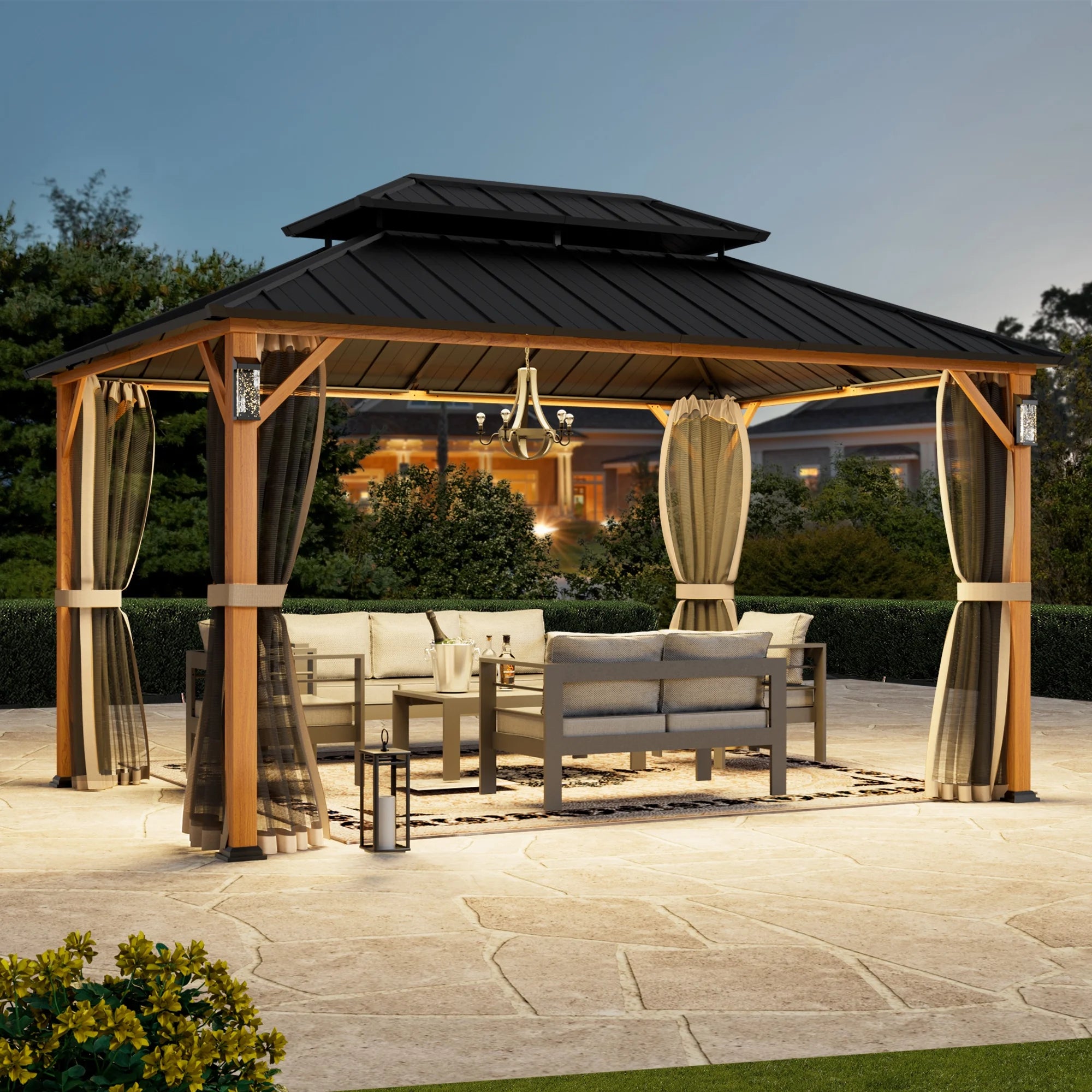 Modren Shape Horizon 10'x14' Hard Top Gazebo W/ Solar LED light