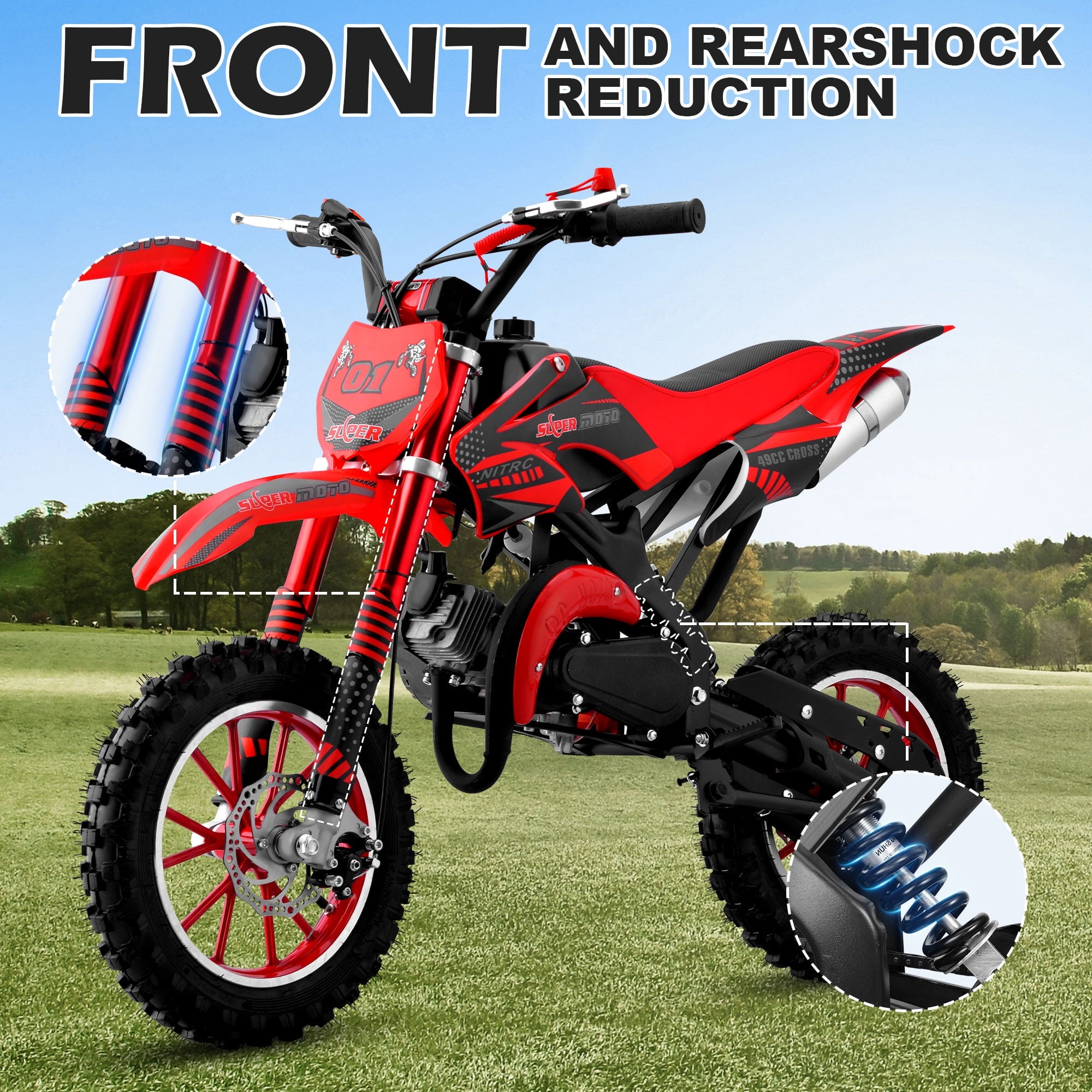 Gpower 49cc Dirt Bike for Kids 6-15,2-Stroke Gas Powered Mini Dirt Bike,1.5L Fuel Capacity,1-Seater,Red