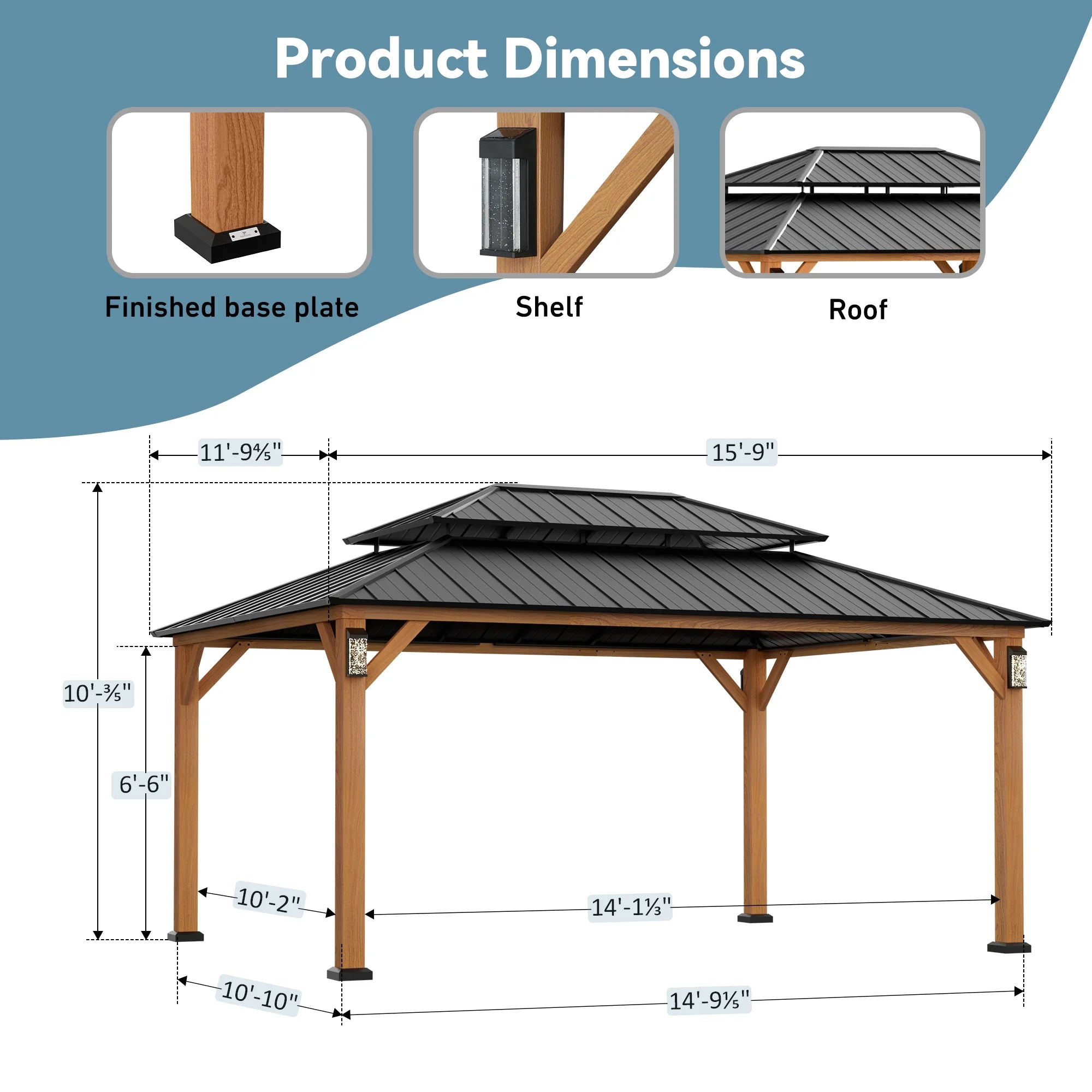 Modern Shade 12'x16' Hard Top Gazebo W/ Solar LED light