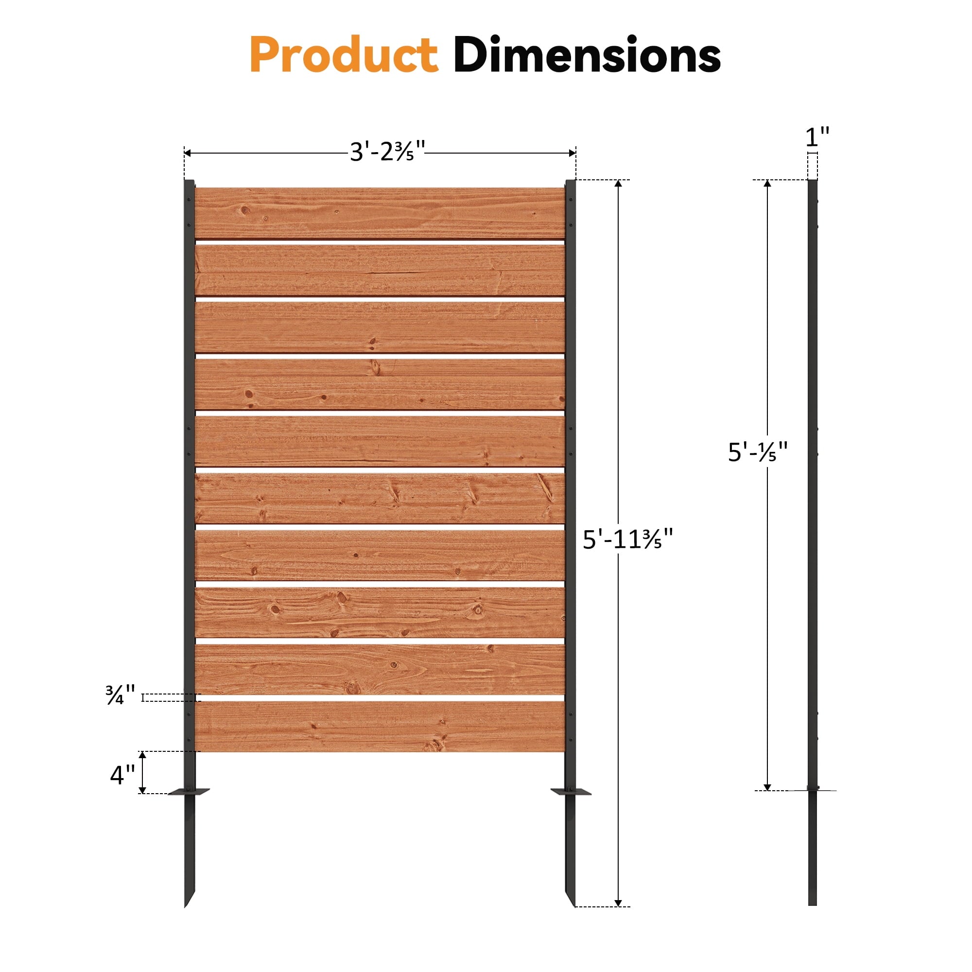 Modern Shade 5ft H x 3.3ft W No-Dig Wood Privacy Fence Panel, Outdoor Screen for Patio/Deck