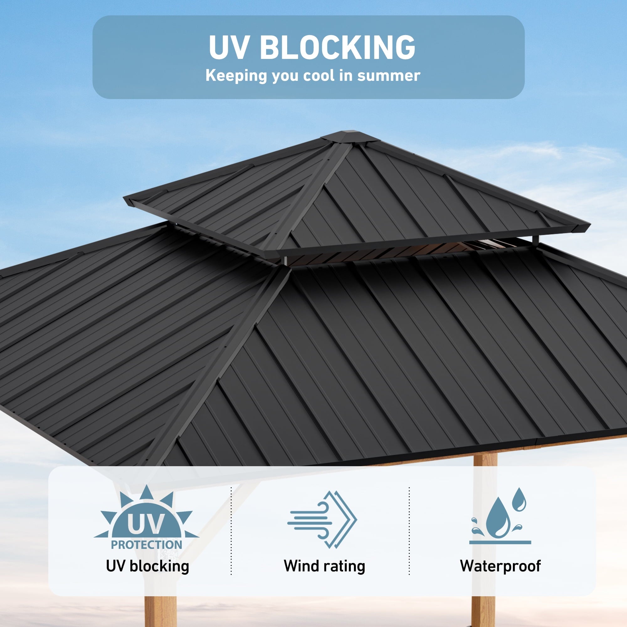 Modern Shade Horizon 12'x12' Hard Top Gazebo W/ Solar LED light