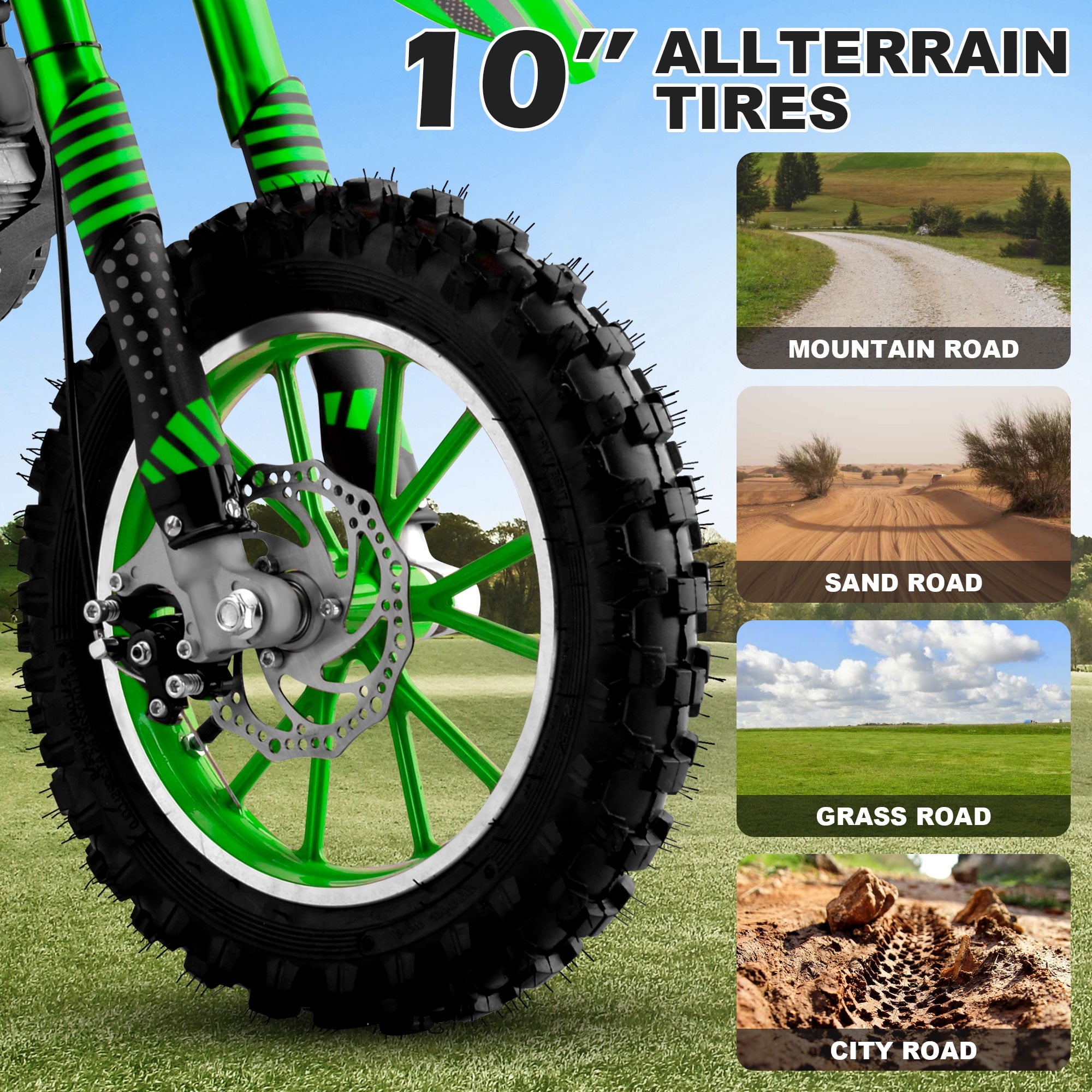 Gpower Gasoline 49cc Dirt Bike for Kids 6-15,2-Stroke Gas Power Mini Dirt Bike,Green