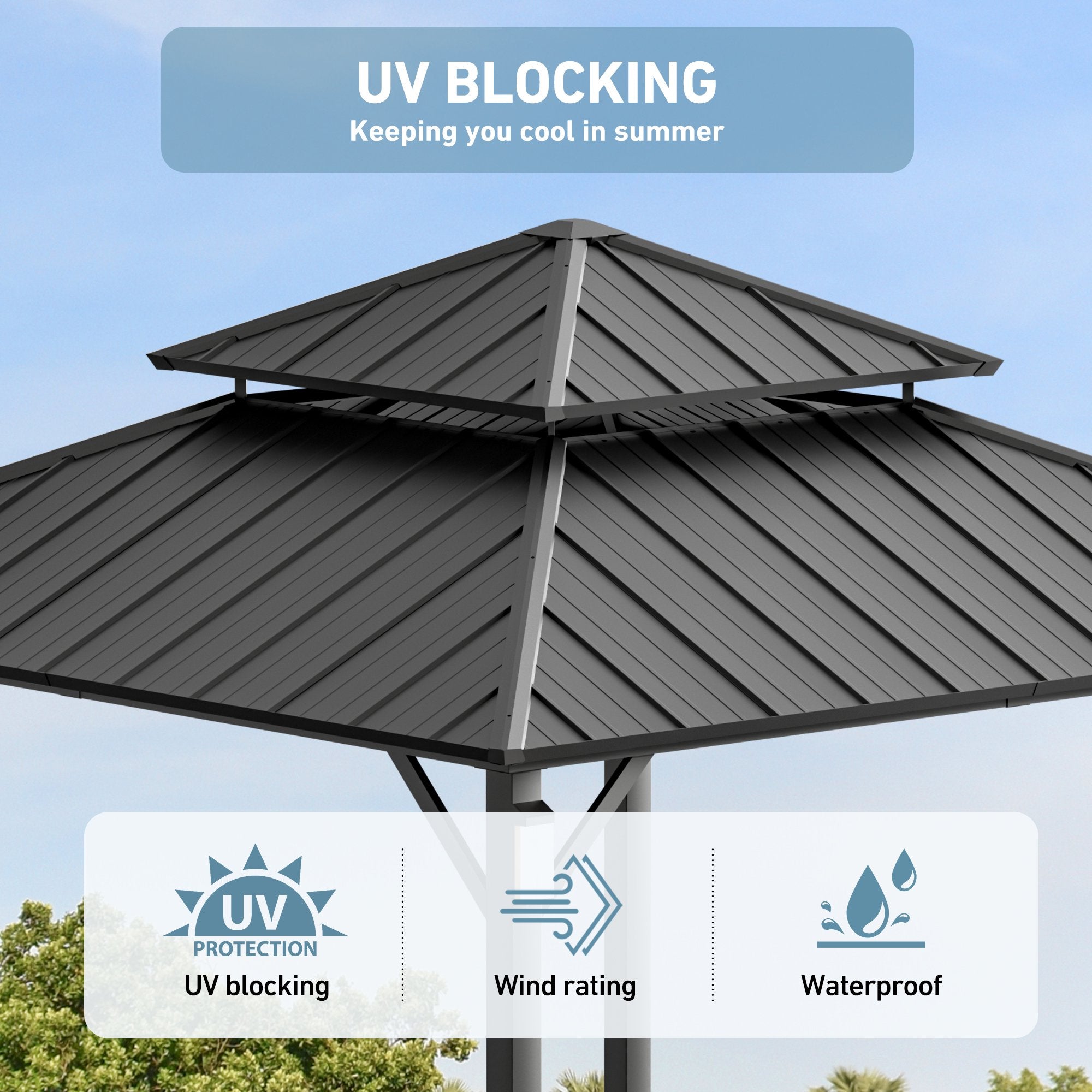 Modern Shade Horizon 12'x12' Hard Top Gazebo W/ Solar LED light
