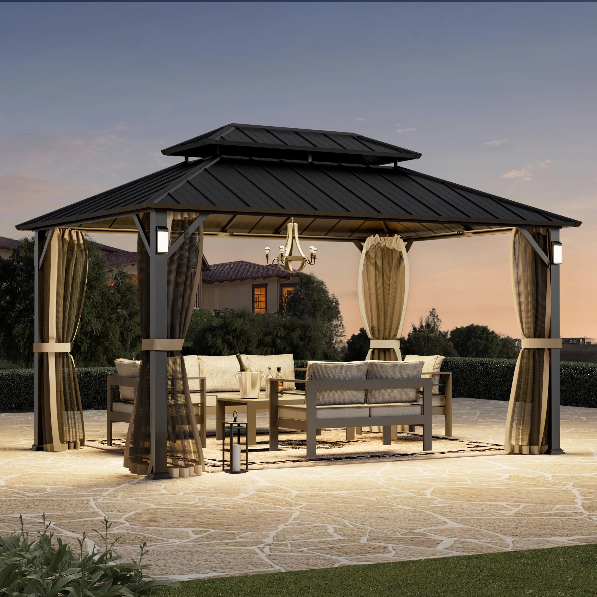 Modern Shade Horizon 10'x14' Hard Top Gazebo W/ Solar LED light