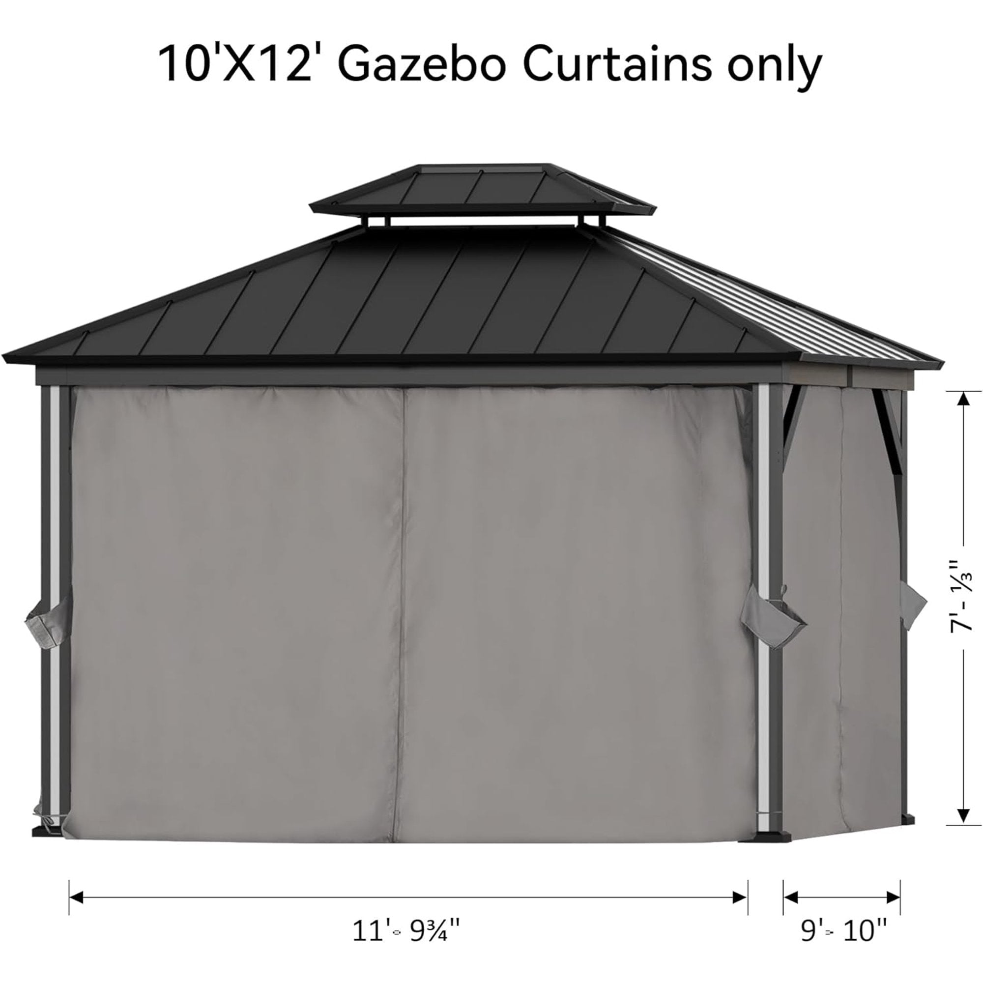FONA Gazebo Curtain Replacement Universal 4-Panel Sidewalls 10' x 12', Outdoor Gazebo Privacy Curtains with Zipper, Replacement for Patio Canopy, Garden, Backyard, Grey