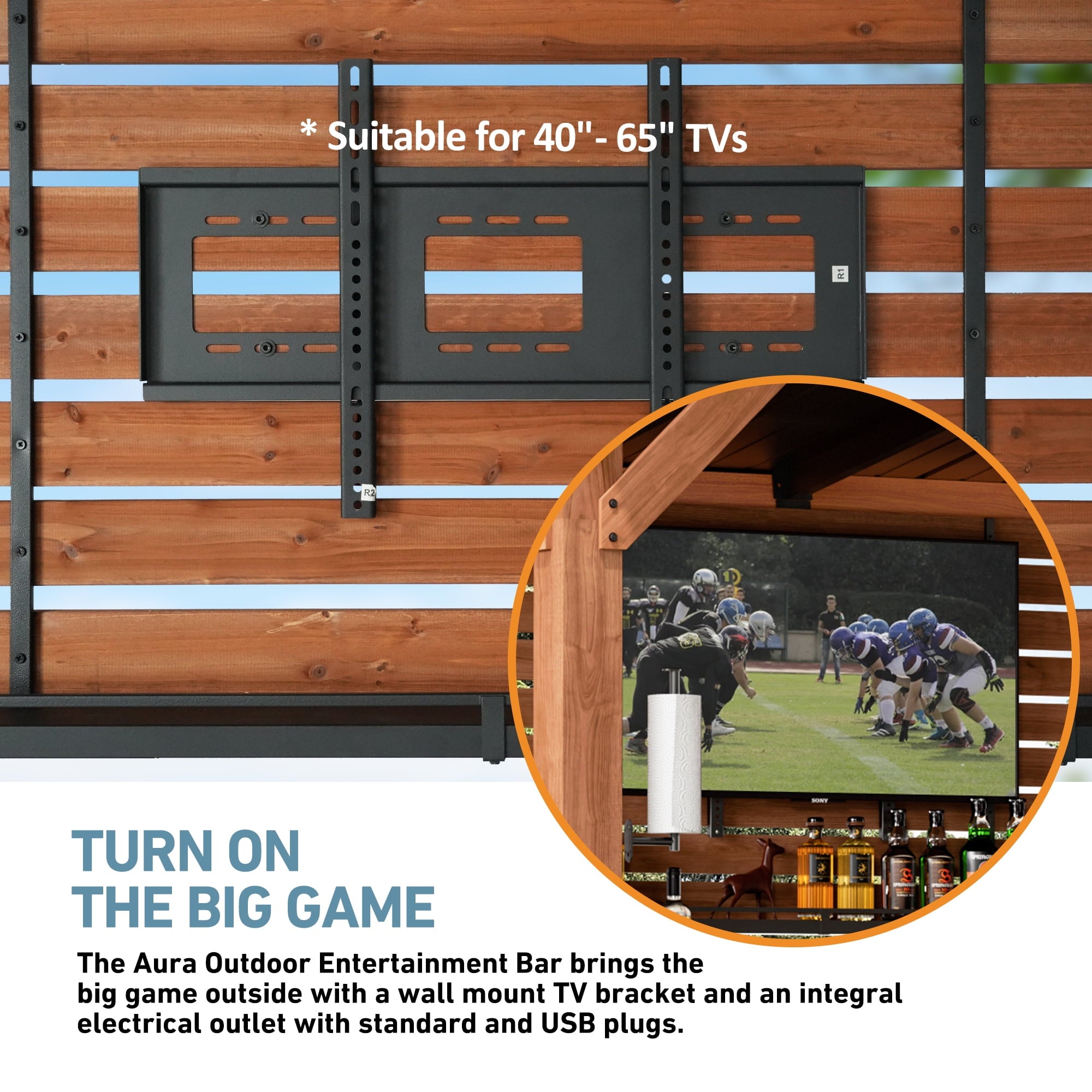 FONA 6.5'x8' Cedar Wood Bar&Grill Gazebo with Shelves,TV Mount,Hardtop Steel Roof,Power Strip