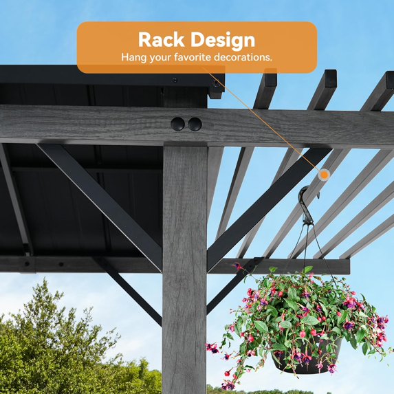 FONA Grill Gazebo 6' x 8' with Galvanized Steel Roof and Pergola Extension, BBQ Gazebo with UV Blocking & Waterproof Design, Grill Canopy with Shelves, Rust-Resistant, Transfer Gray