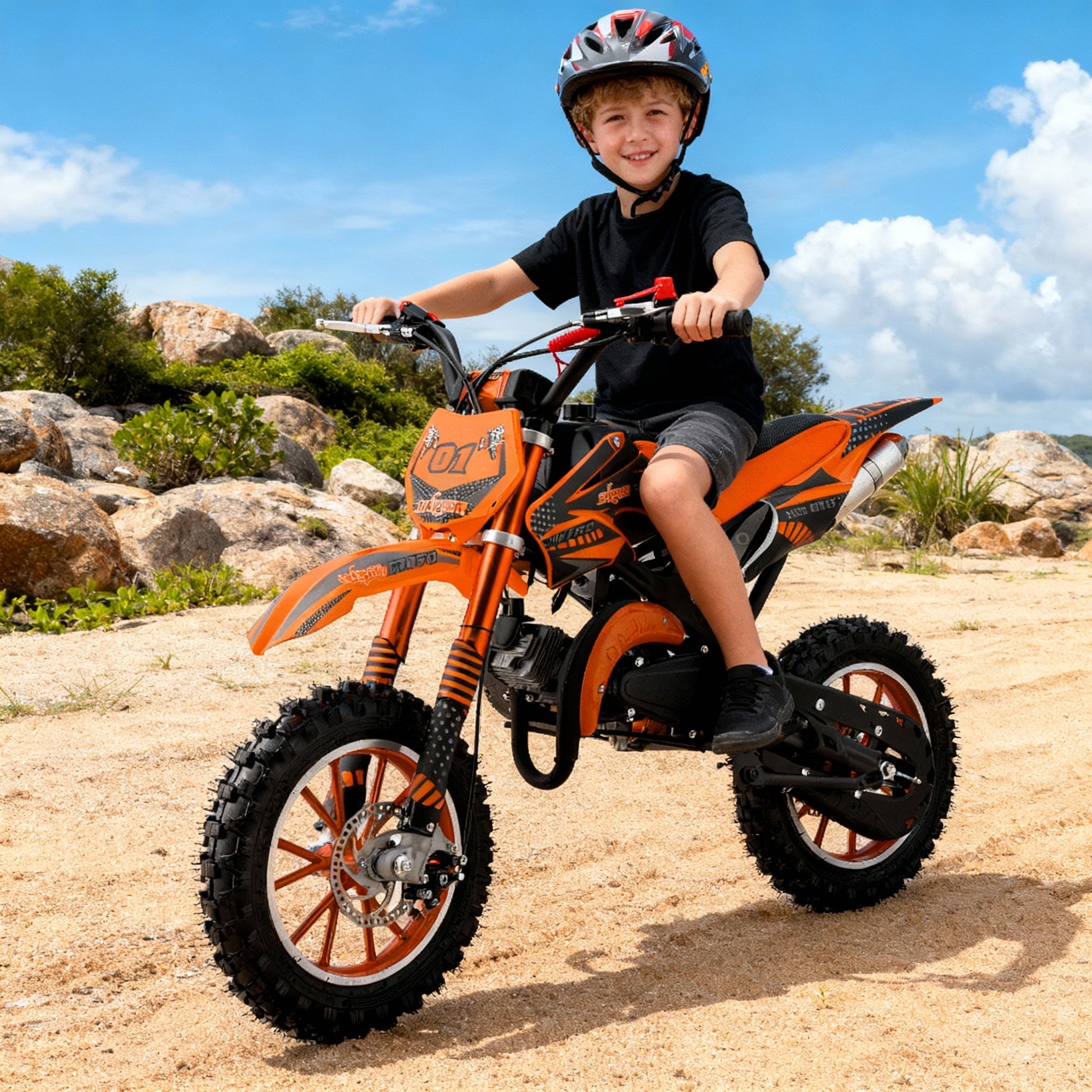 Ktoebyco 49cc Kids Dirt Bike for Ages 13-17, Gasoline Powered 2-Stroke 1-Seater Mini Motorcycle, 1.5L Fuel Tank,Orange