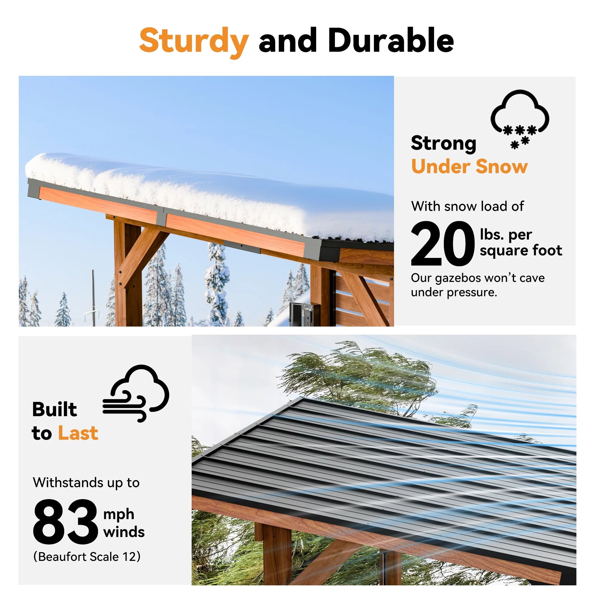 Modern Shade The Aura Cedar Wood Entertainment Bar Center, Wood Gazebo Grill Pavilion with Shelves & Paper Towel Holder, Grill Gazebo with Hardtop Steel Roof,TV Mount, Power Strip for Patio, Garden