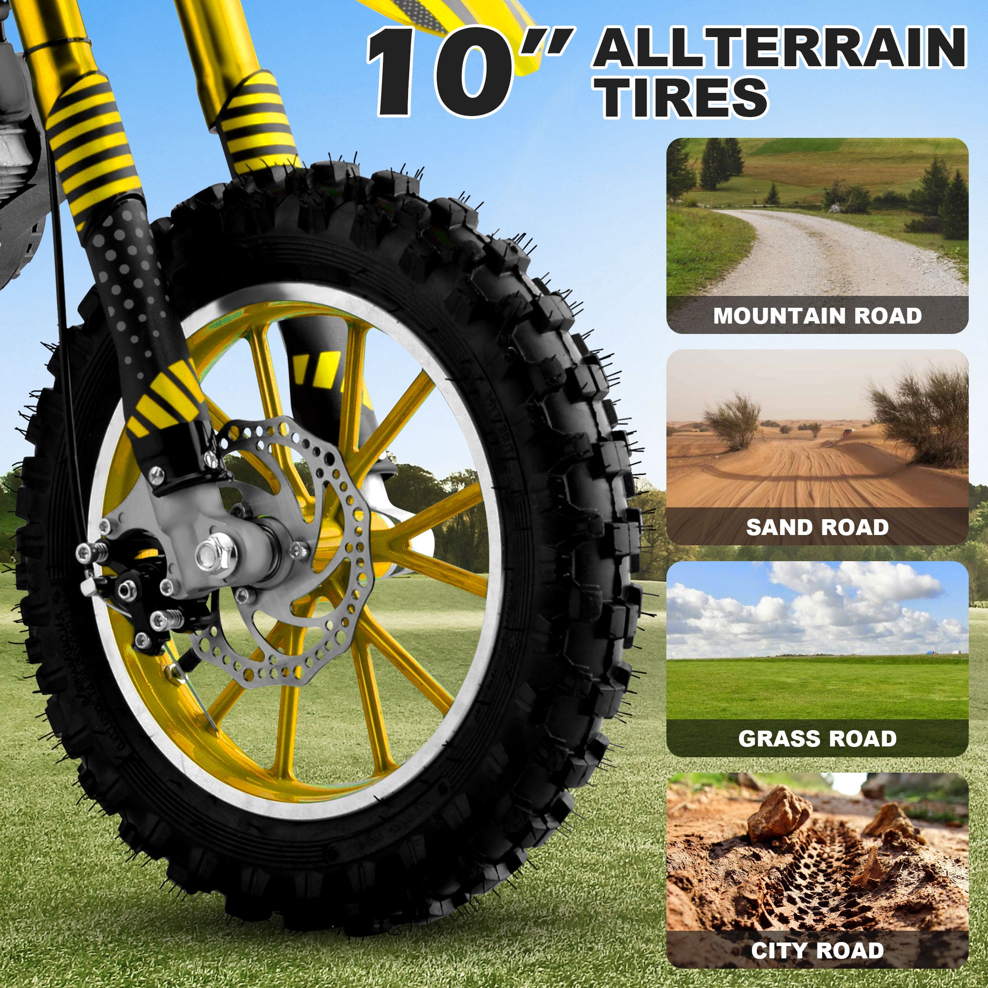 Gpower Gasoline 49cc Dirt Bike for Kids 6-15,2-Stroke Gas Power Mini Dirt Bike,1-Seater,Yellow
