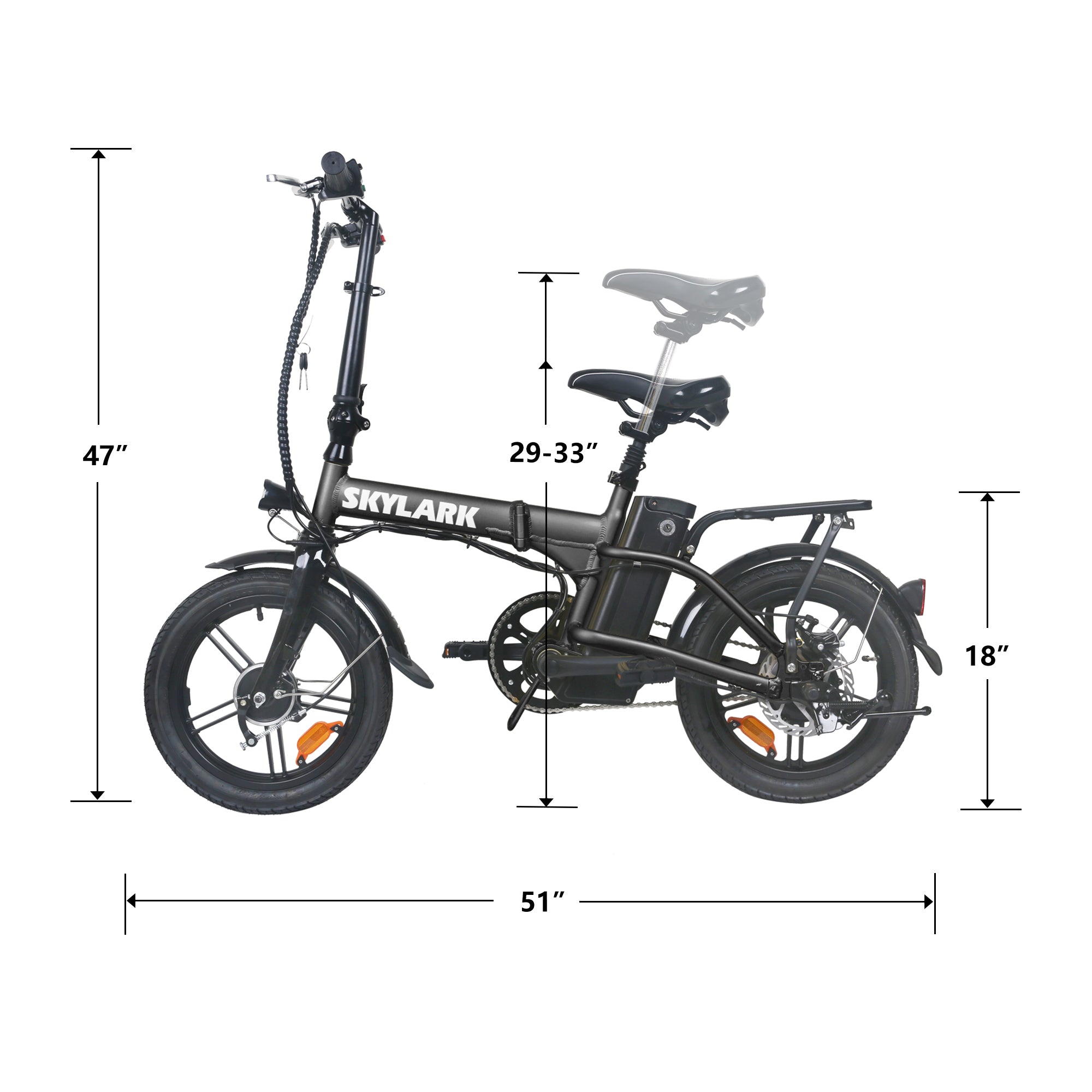 Ktoebyco Skylark 16" Foldable Electric Bike, 350W Motor, 36V10AH Battery- Black