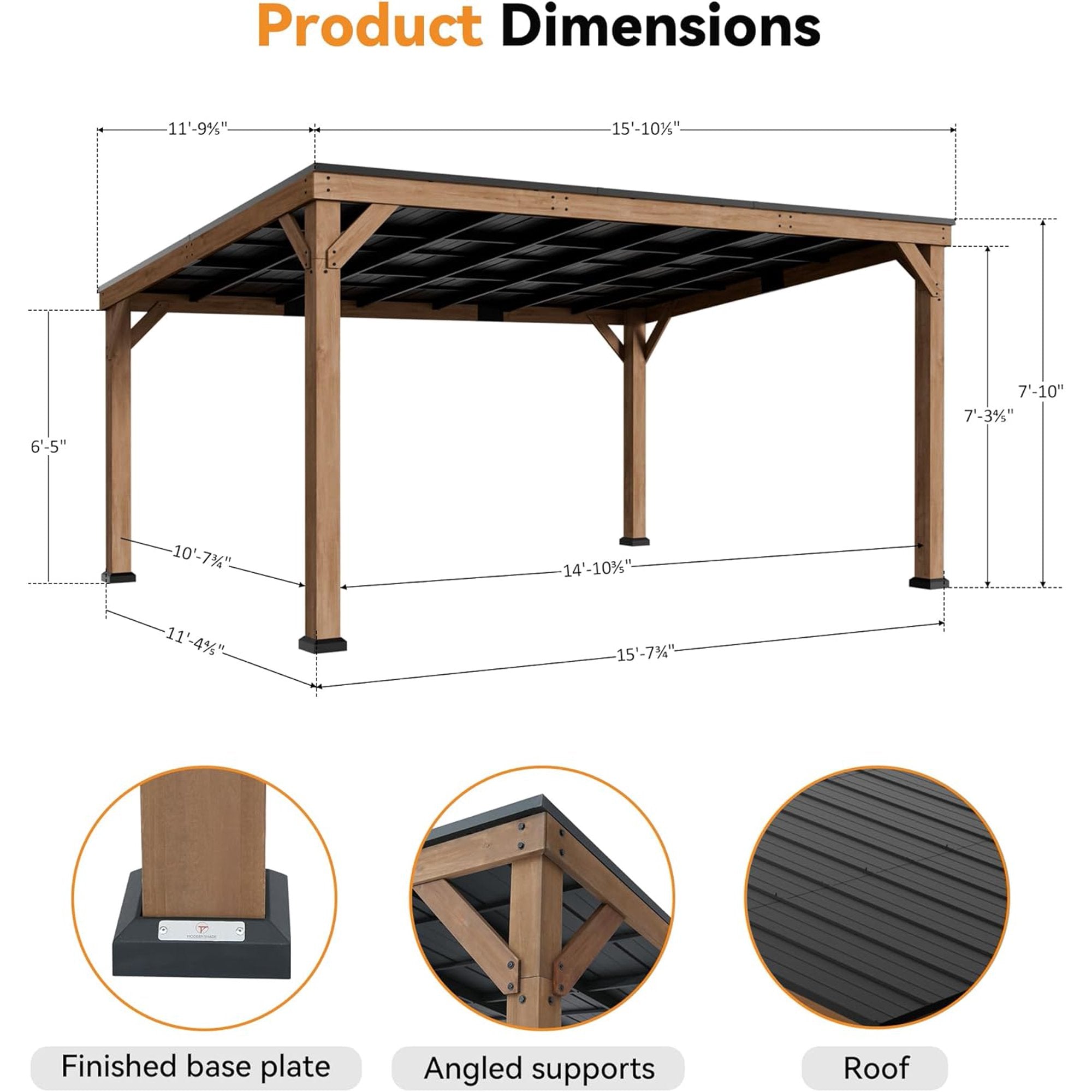 FONA 12'x16'Cedar Wood Gazebo with Hardtop Slope Roof,Snow Load&High Wind Support for Backyard,Garden