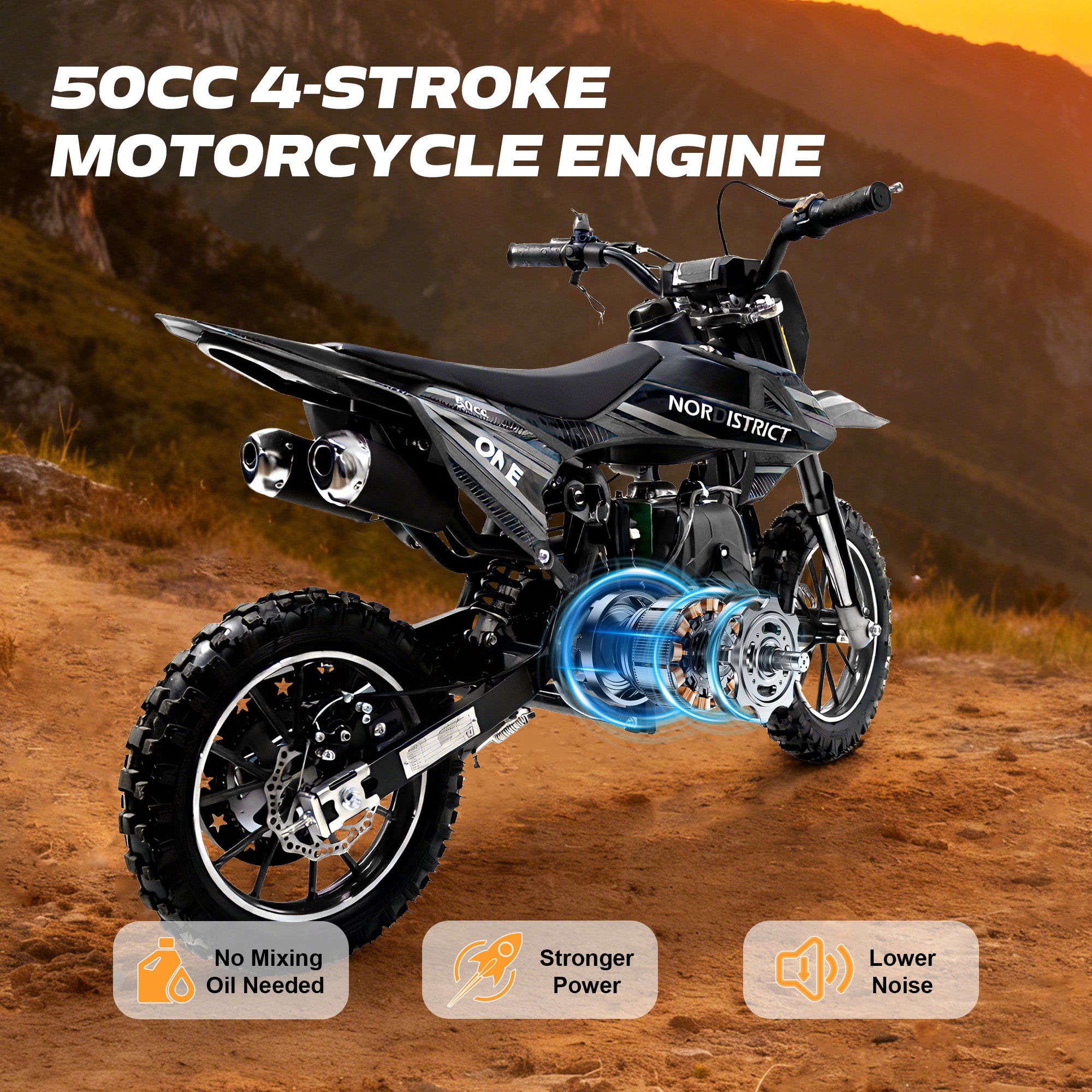 Ktoebyco 50cc Dirt Bike for Kids 6-12,4-Stroke Gas Power Mini Motorcycle,1-Seater,2L Fuel Capacity,Black