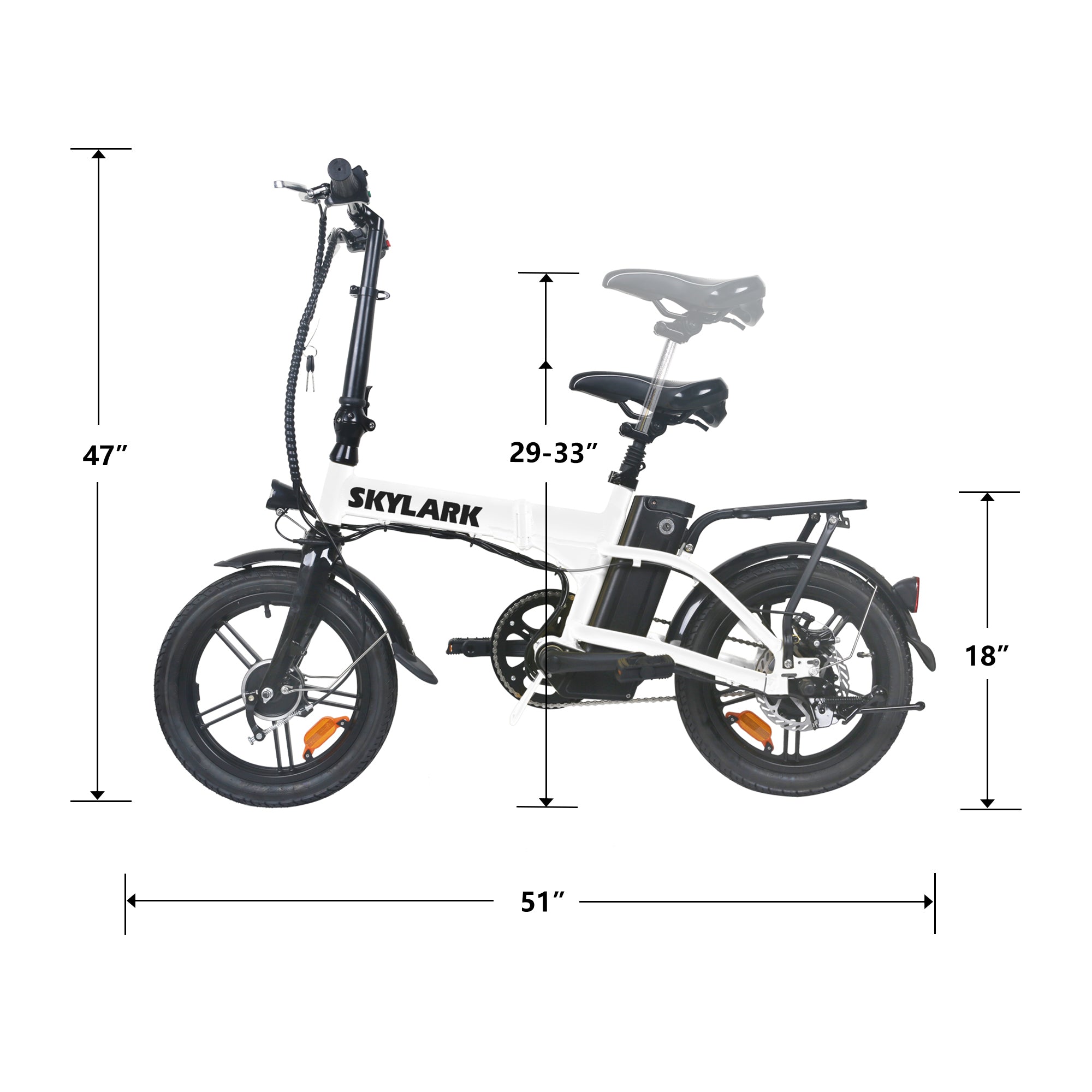 Ktoebyco Skylark 16" Foldable Electric Bike, 350W Motor, 36V10AH Battery- White