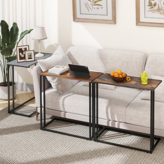 Krpimt C-Shaped End Table for Sofa & Bed Small Side Table with Metal Frame for Bedroom, Living Room, Walnut