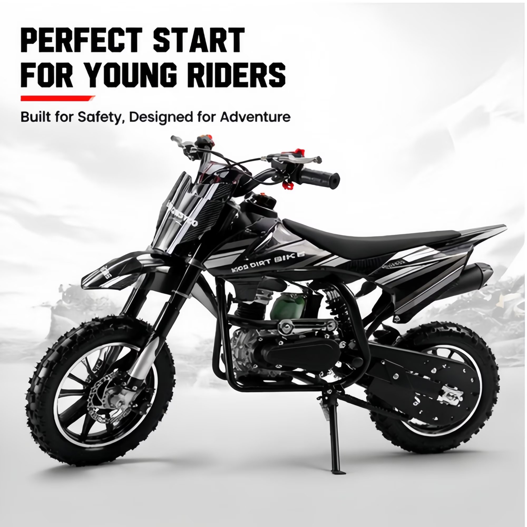 4-Stroke Dirt Bike,50cc Mini Motorcycle Max Speed 25 MPH, 165 lb Capacity with Shock Absorber & Dual Disc Brakes for Kids 13-17,Black