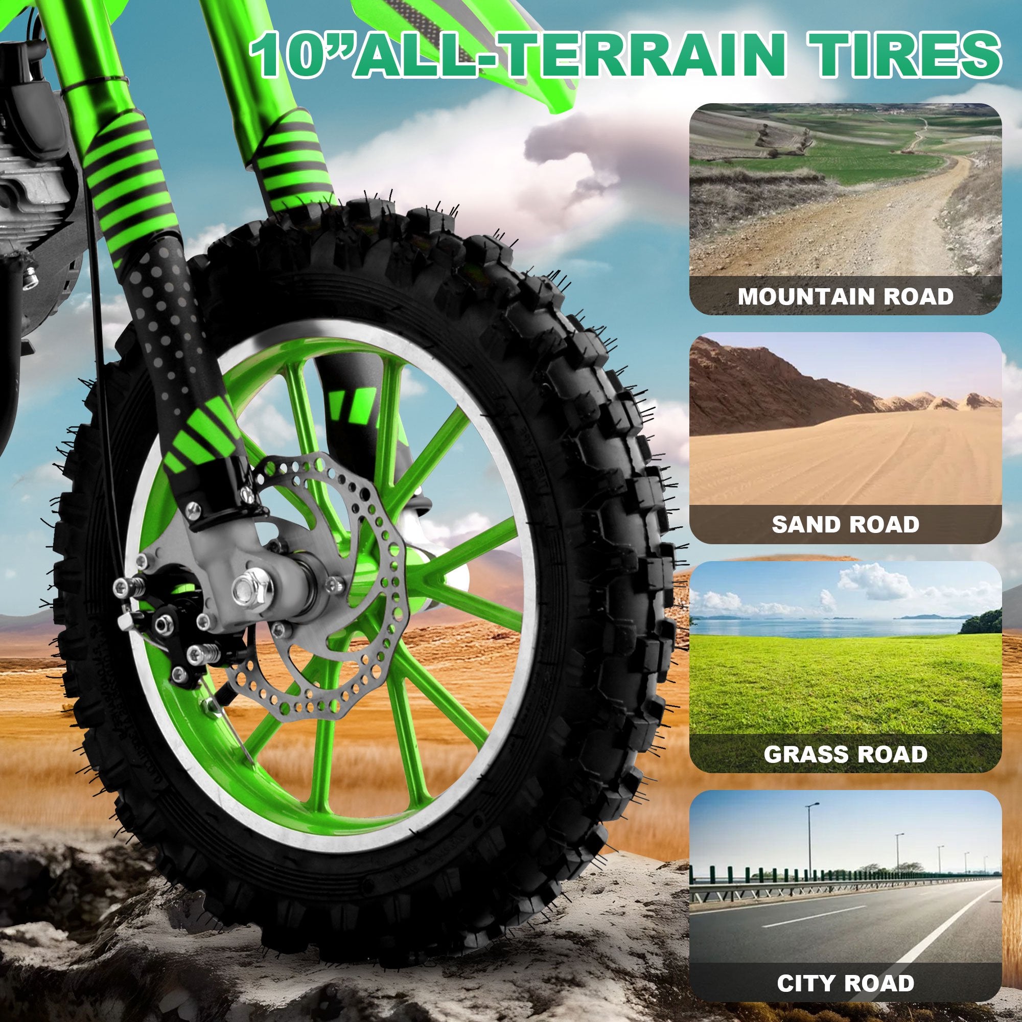 Ktoebyco Dirt Bike 49cc 2-Stroke Gas Mini Motorcycle for Kids Green