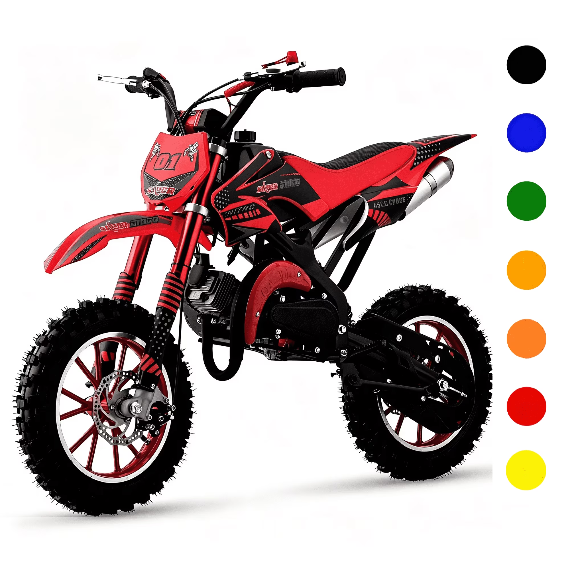 Ktoebyco 49cc Kids Dirt Bike, Gasoline Powered 2-Stroke Mini Motorcycle, 1-Seater, 1.5L Fuel Capacity, Red