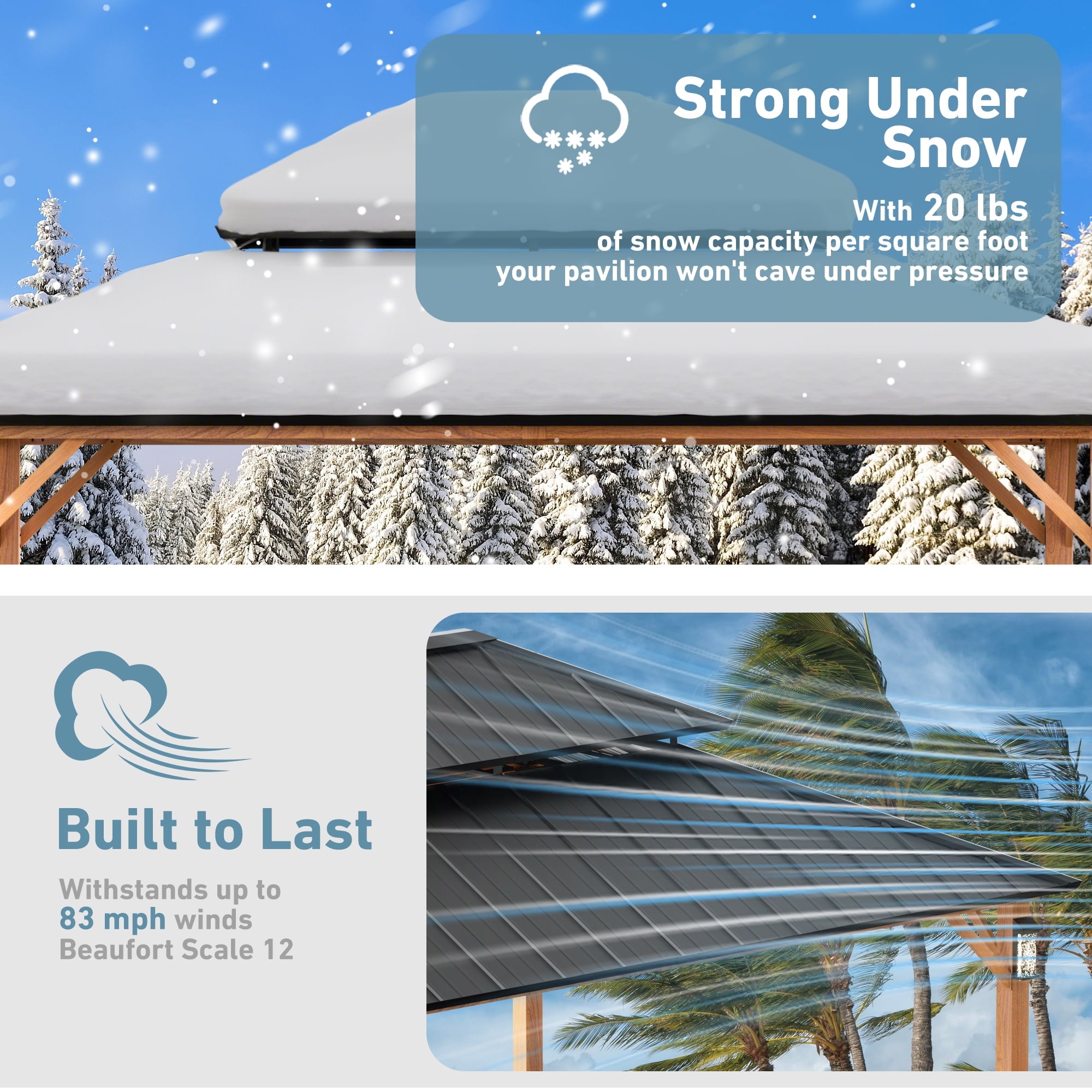 FONA 12'x14' Wood-Look Hardtop Gazebo with LED Lights,Patio Pavilion,Netting & Hooks