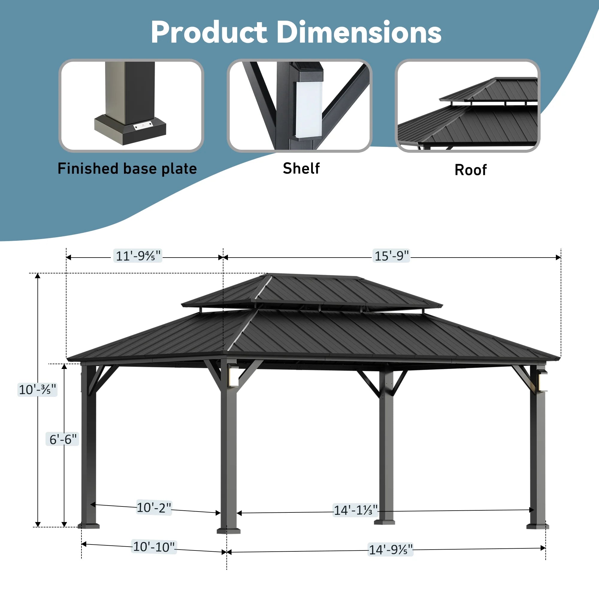 Modern Shade 12'x16' Hard Top Gazebo W/ Solar LED light