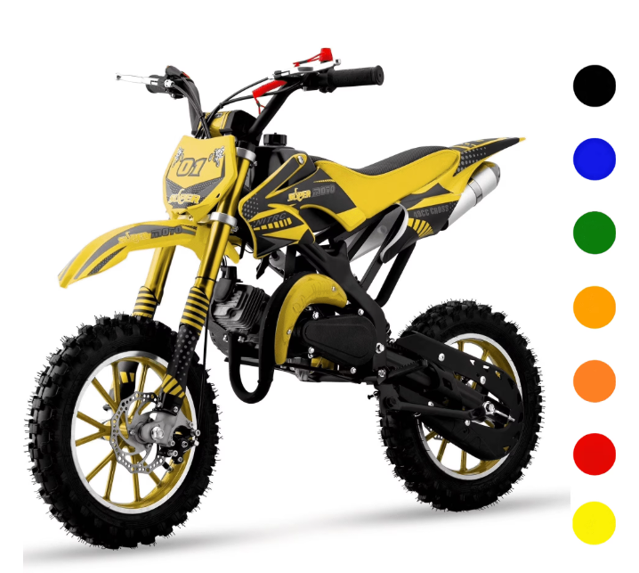 Ktoebyco 49cc Kids Dirt Bike, Gasoline Powered 2-Stroke Mini Motorcycle, 1-Seater, 1.5L Fuel Capacity, Yellow