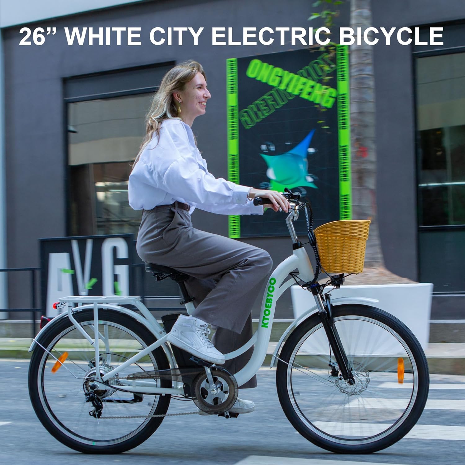 KTOEBYCO Electric City Bike for Adults 26",Peak 750W E-Commuter Bikes 48V 10AH UL2849,White