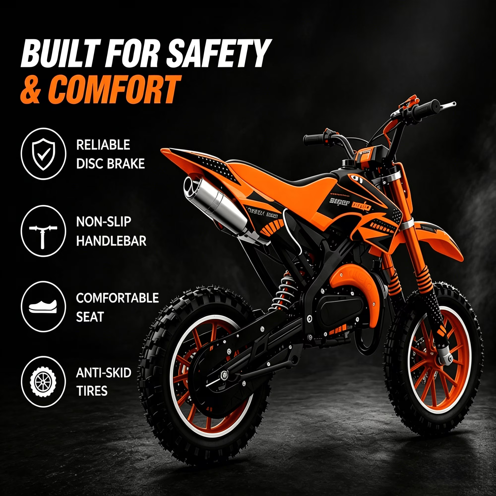 Ktoebyco 49cc Kids Dirt Bike for Ages Ages 7-13, Gasoline Powered 2-Stroke 1-Seater Mini Motorcycle, 1.5L Fuel Tank,Orange